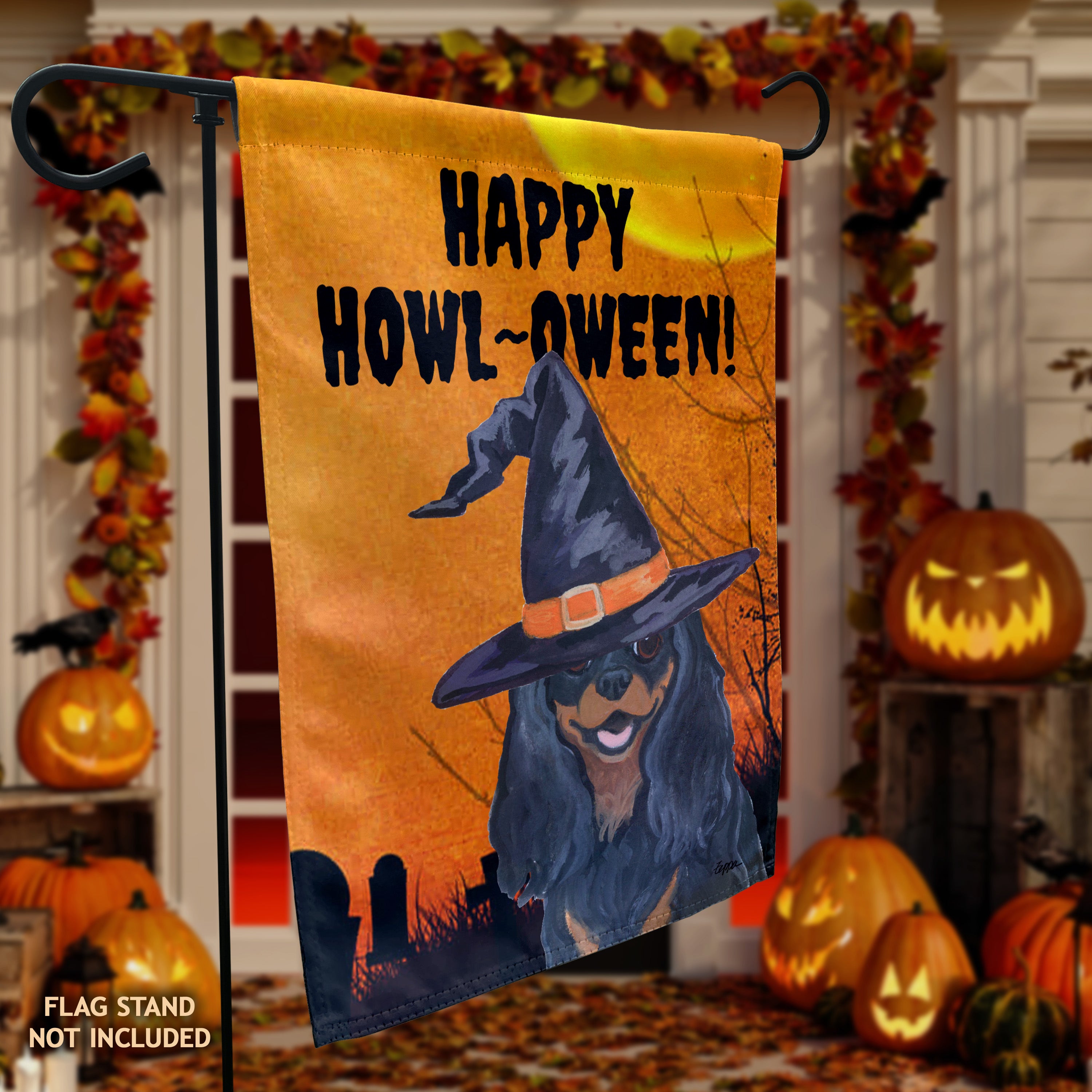 Cavalier King Charles Spaniel Halloween Garden Flag