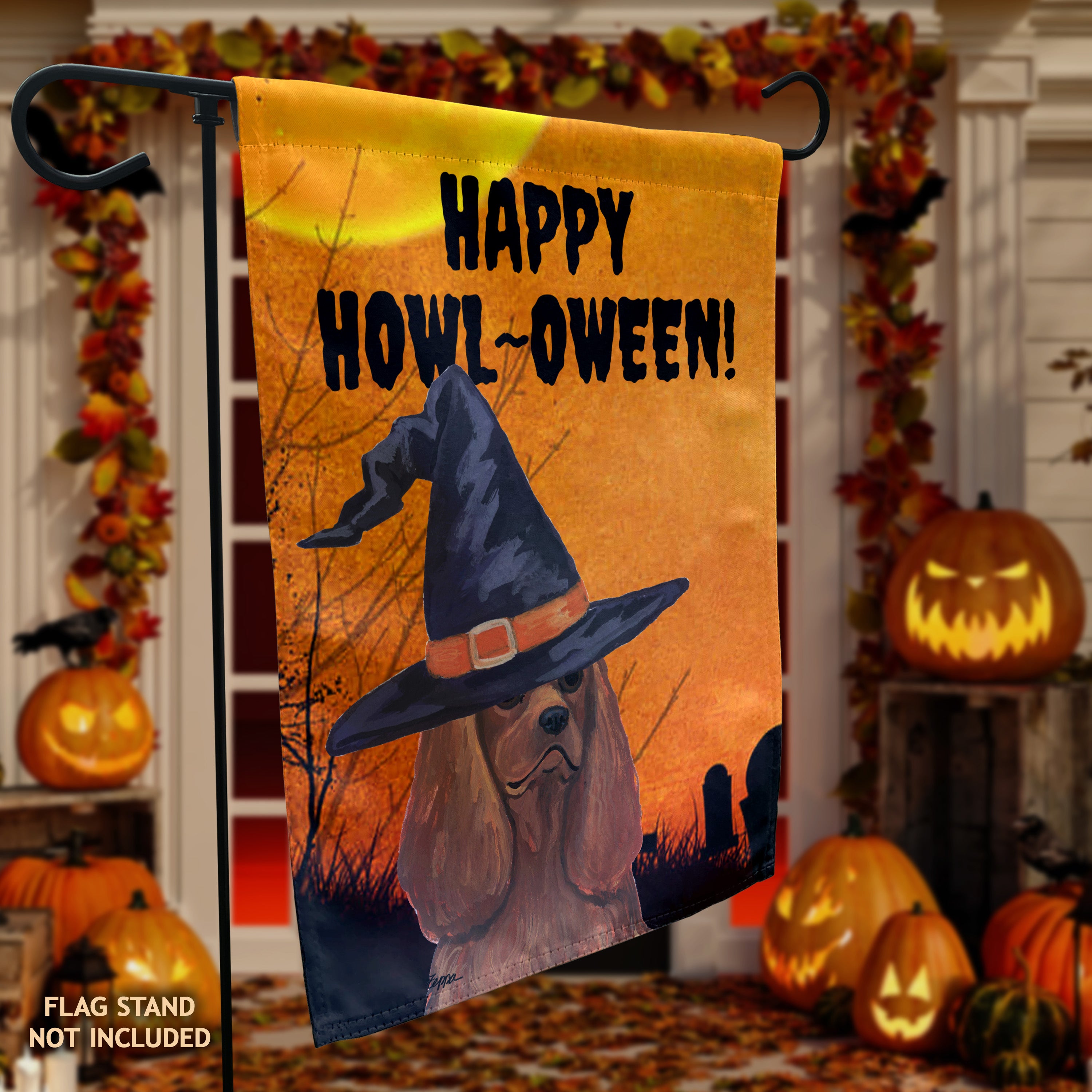 Cavalier King Charles Spaniel Halloween Garden Flag