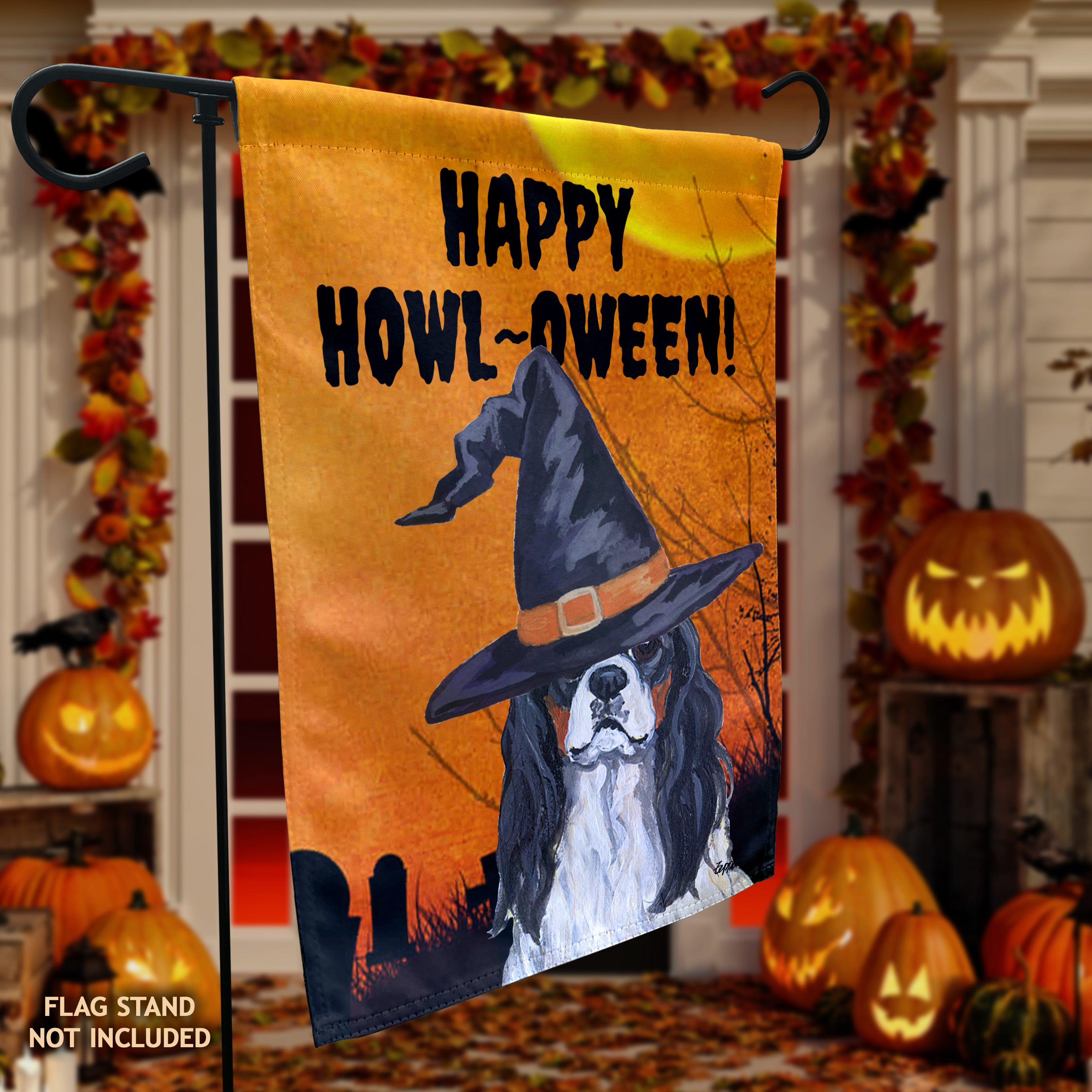 Cavalier King Charles Spaniel Halloween Garden Flag