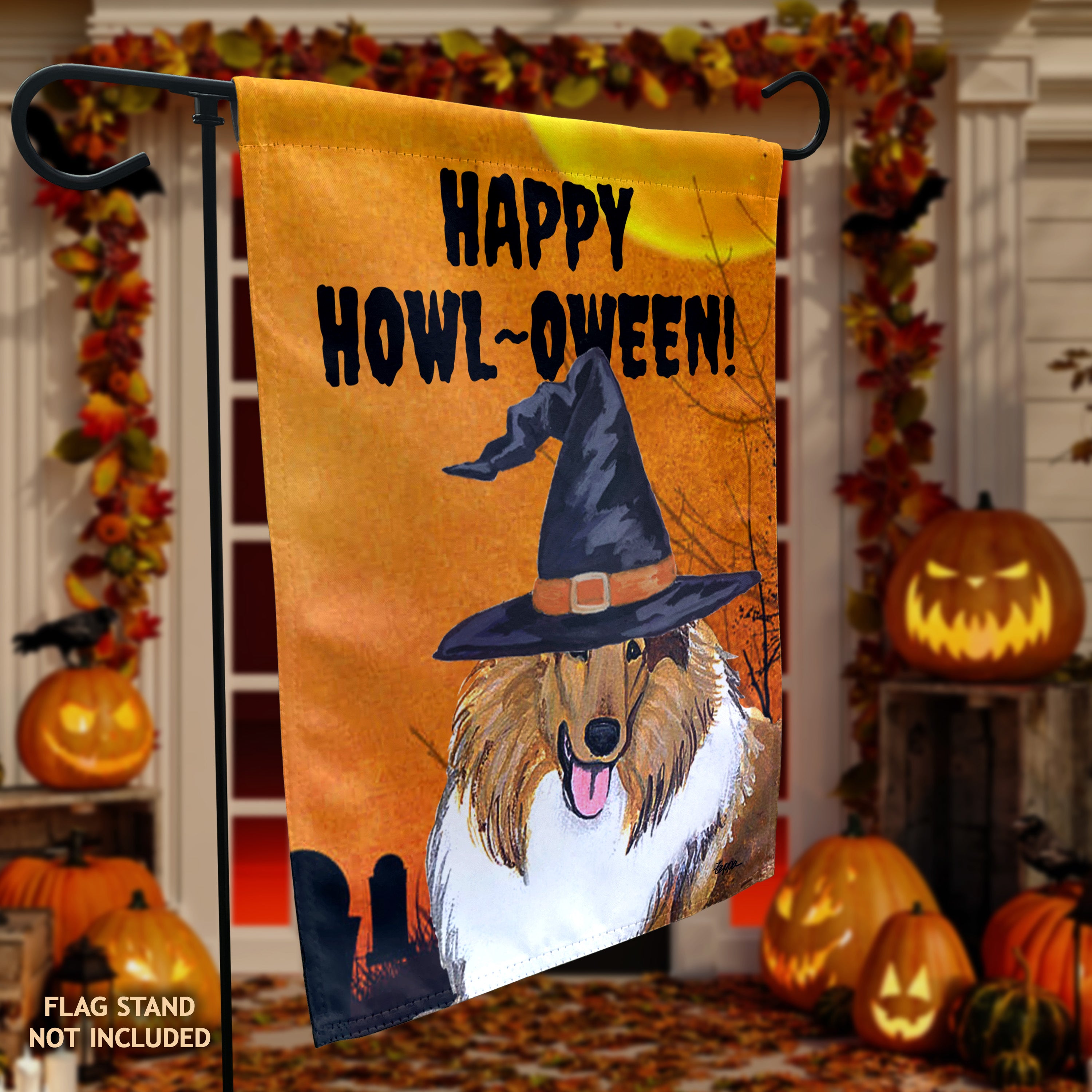 Collie Halloween Garden Flag