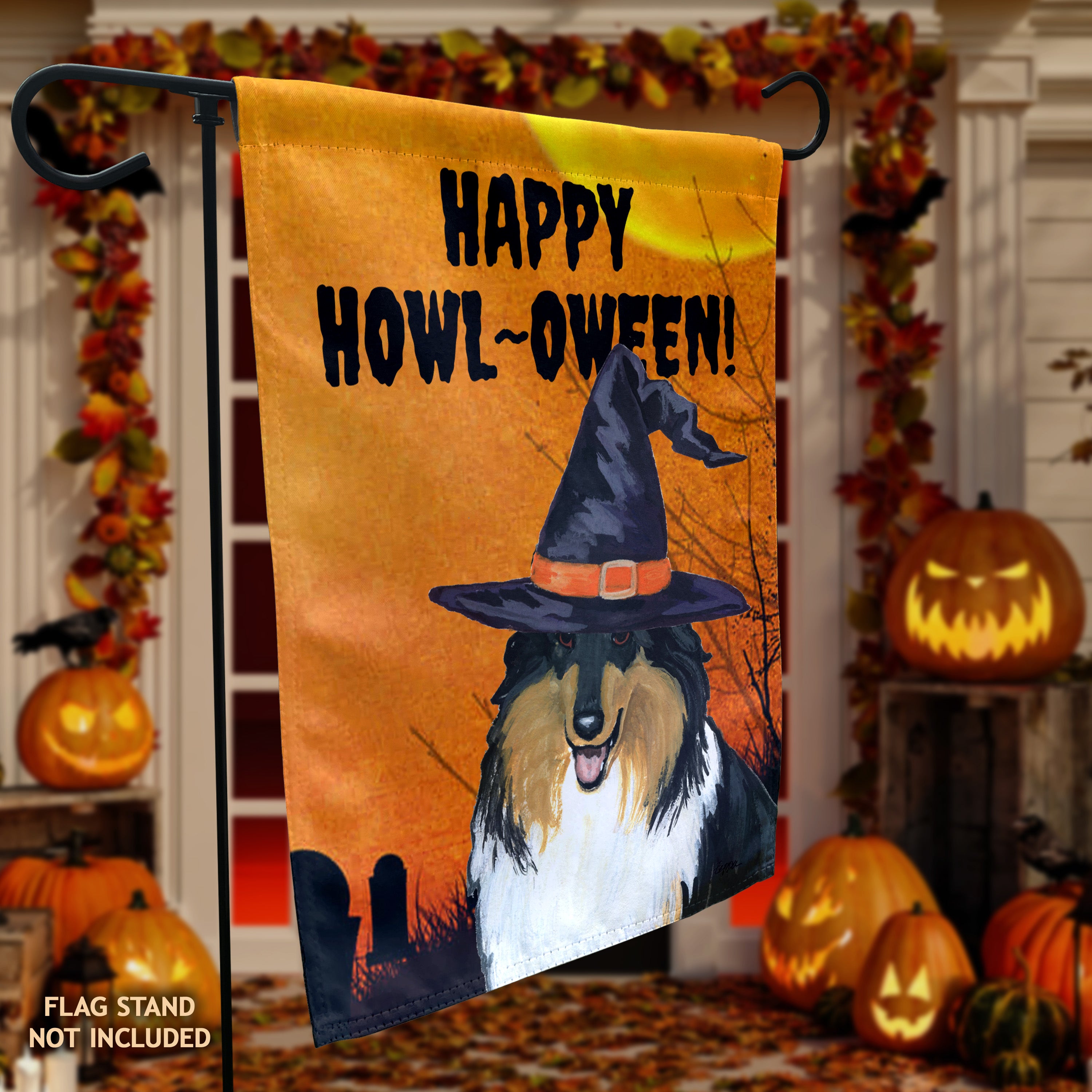 Collie Halloween Garden Flag