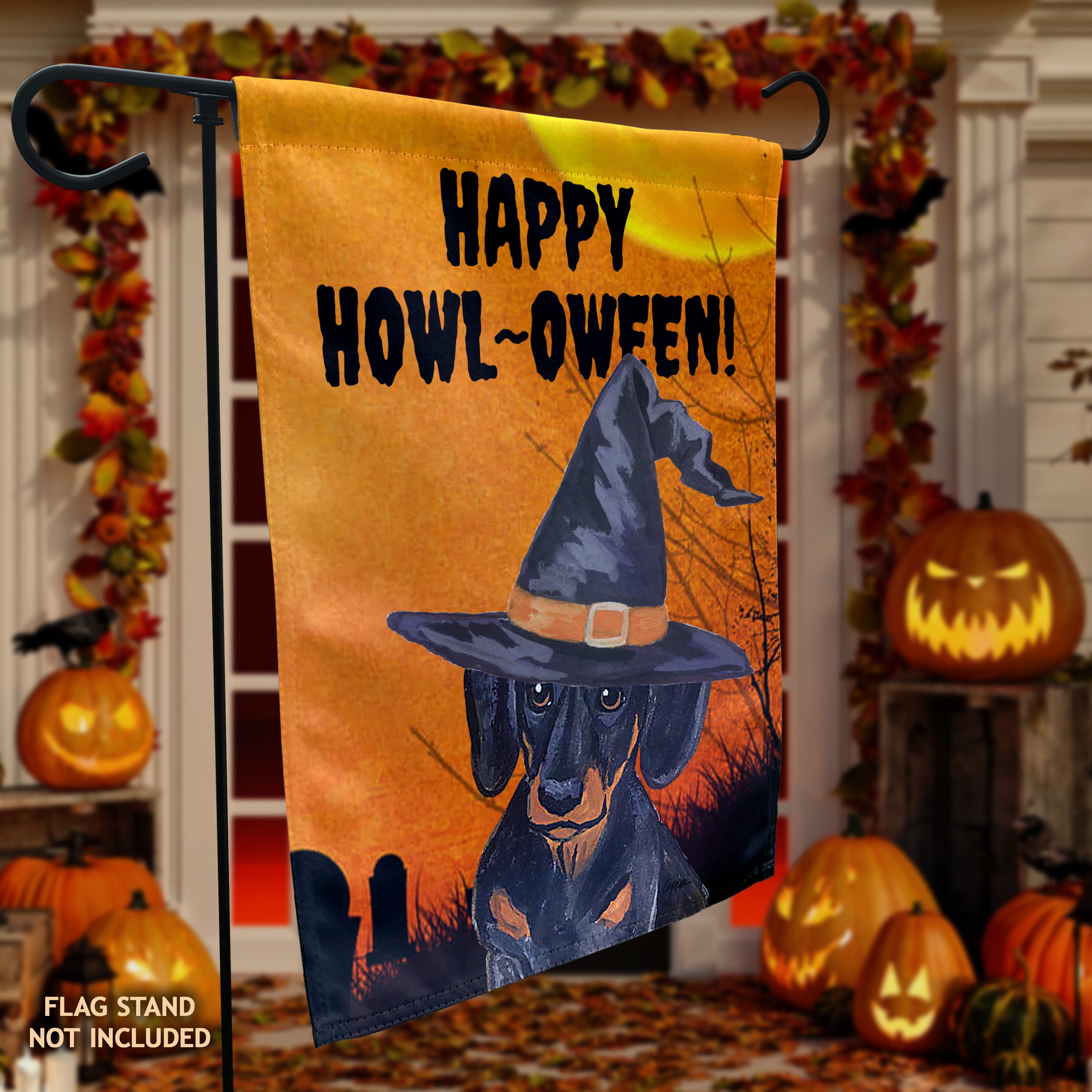 Dachshund Halloween Garden Flag