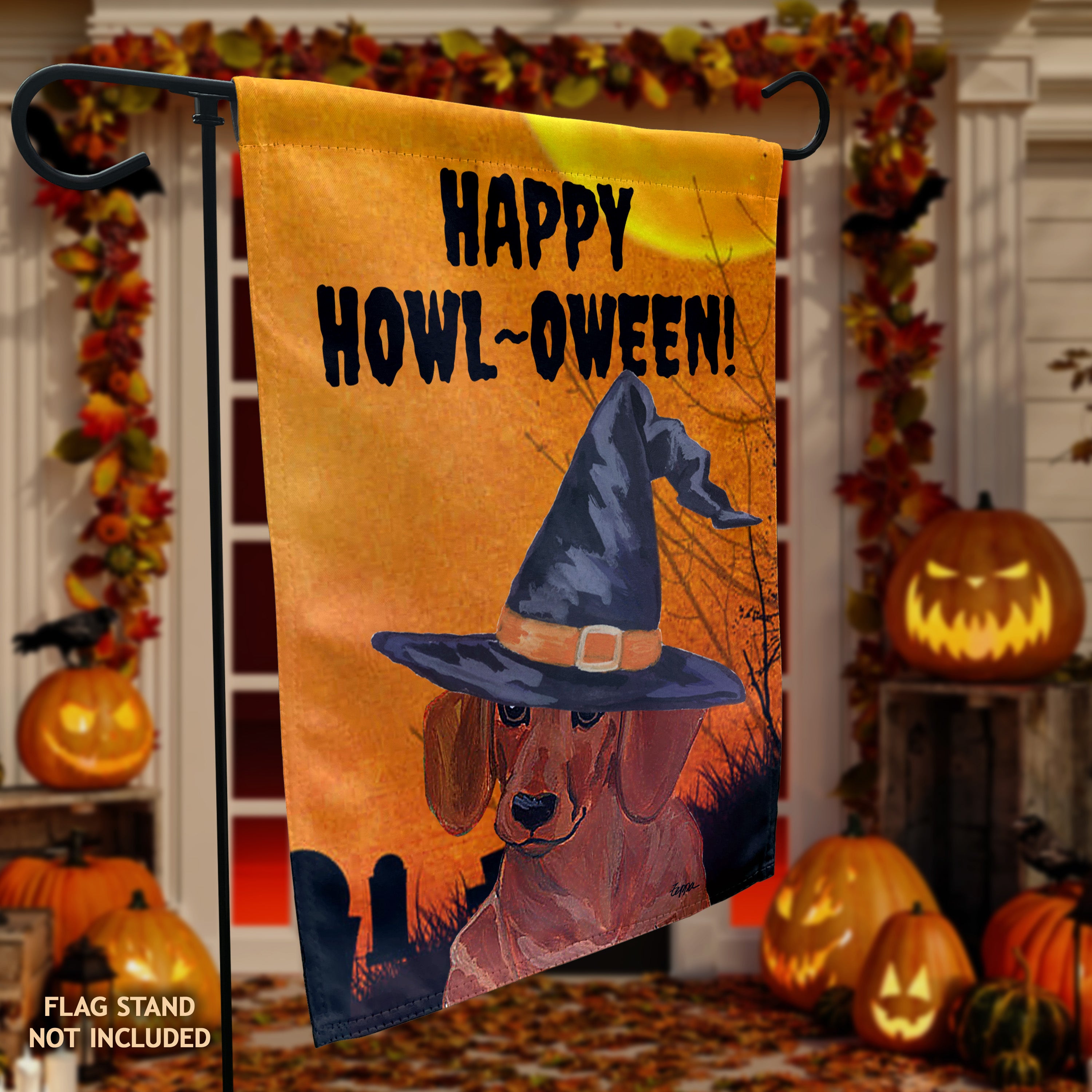 Dachshund Halloween Garden Flag
