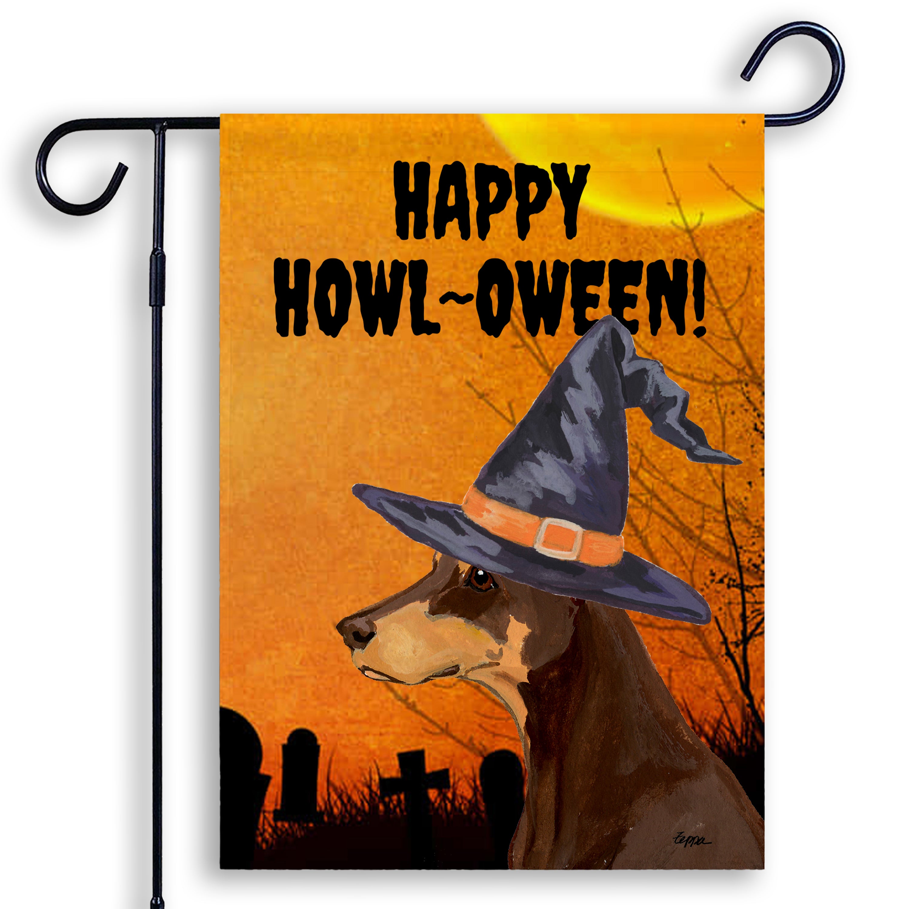 Doberman Pincher Halloween Garden Flag