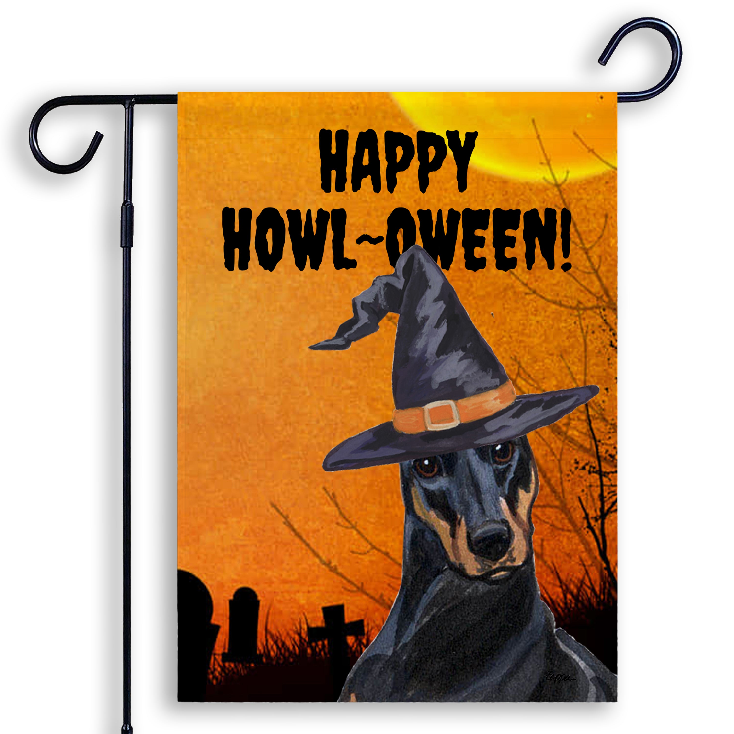 Doberman Pincher Halloween Garden Flag