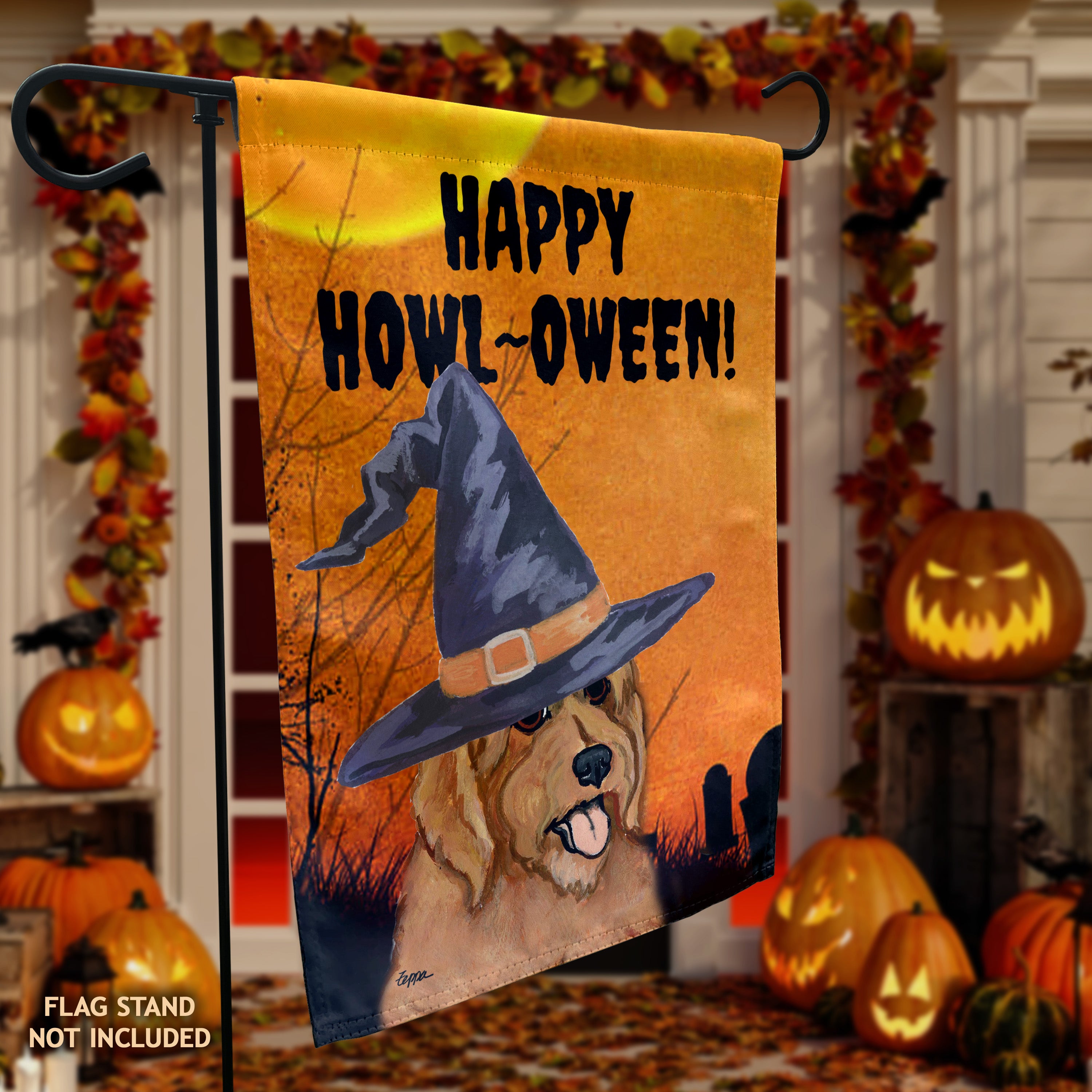 Golden-Labra Doodle Halloween Garden Flag