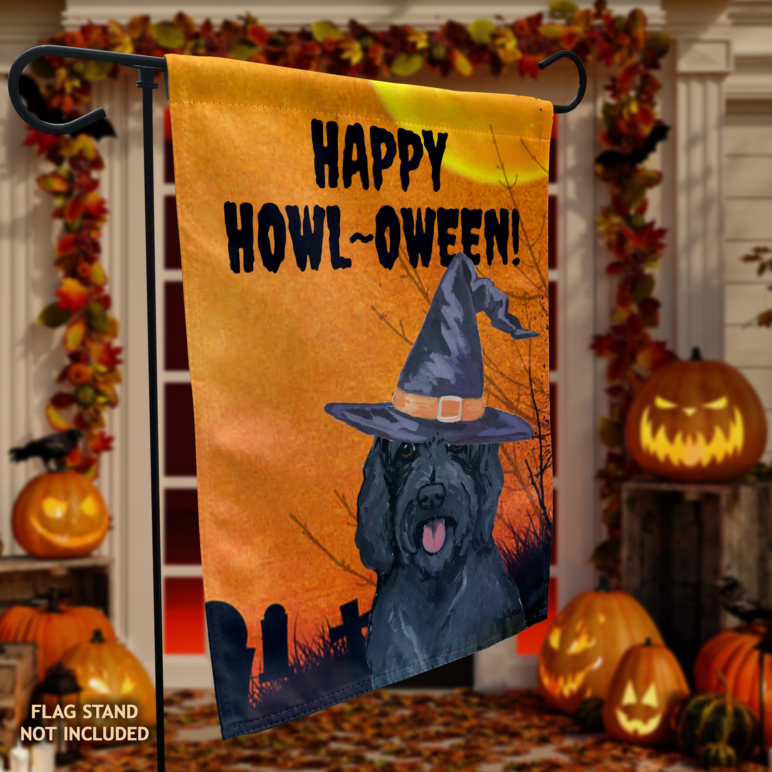 Golden-Labra Doodle Halloween Garden Flag