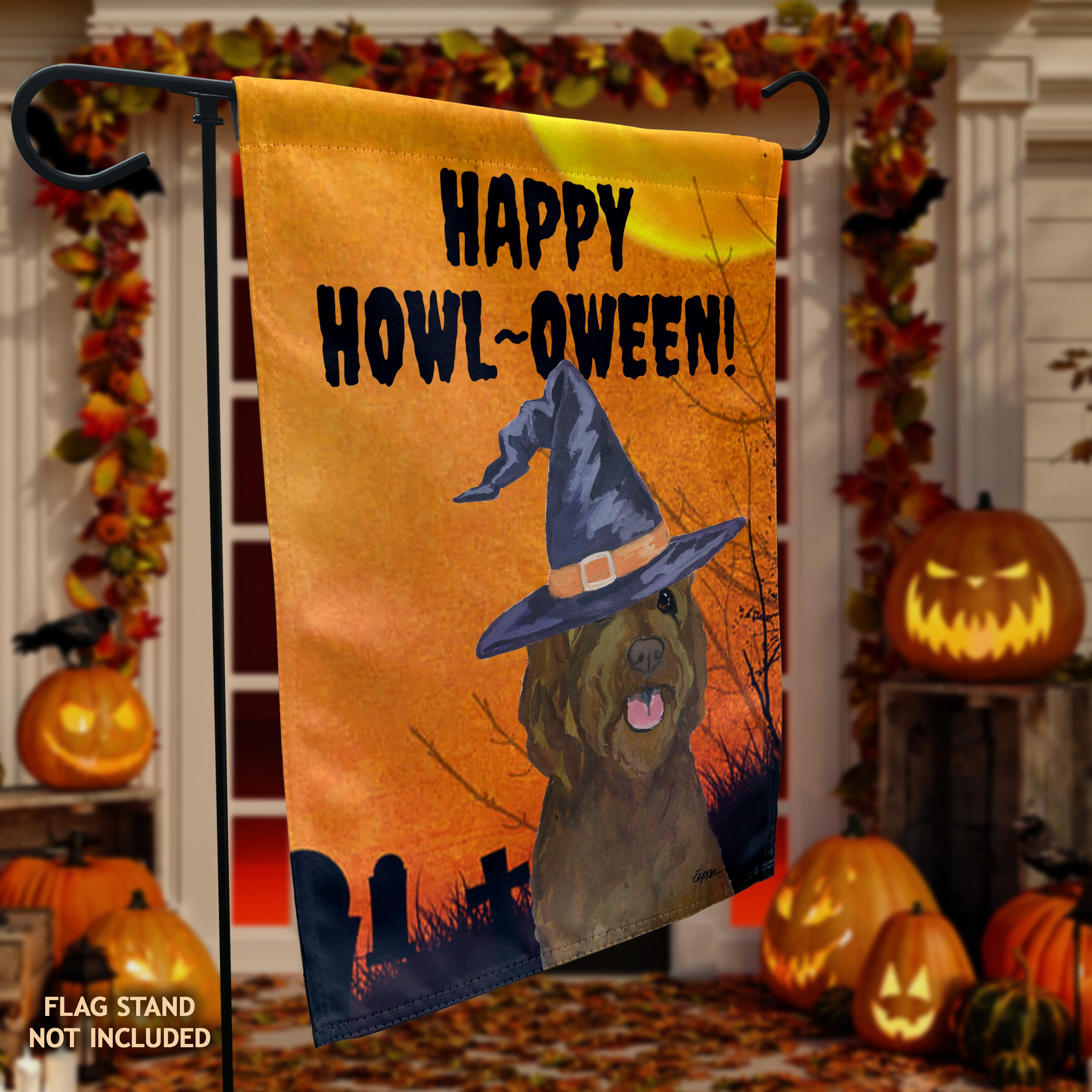 Golden-Labra Doodle Halloween Garden Flag