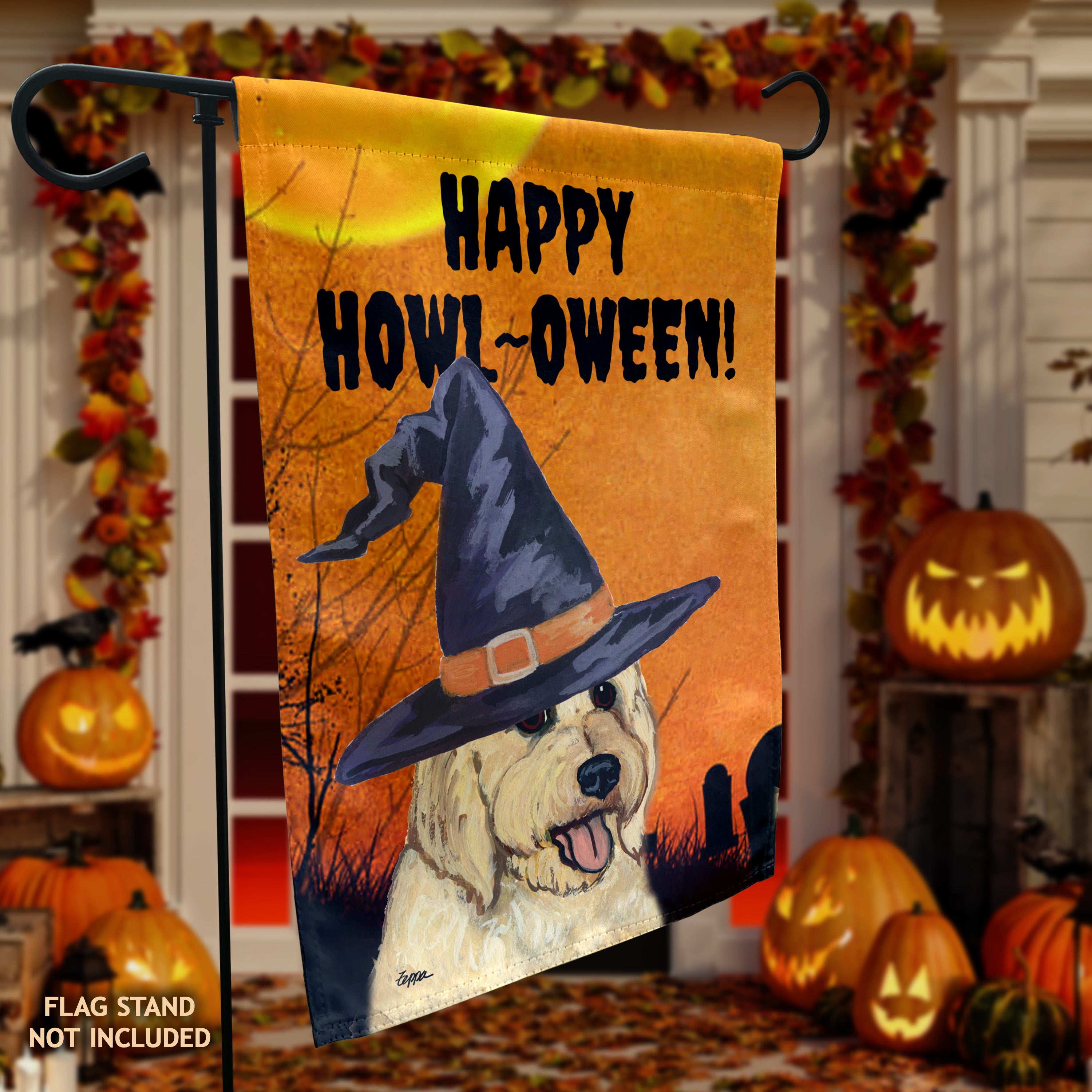 Golden-Labra Doodle Halloween Garden Flag