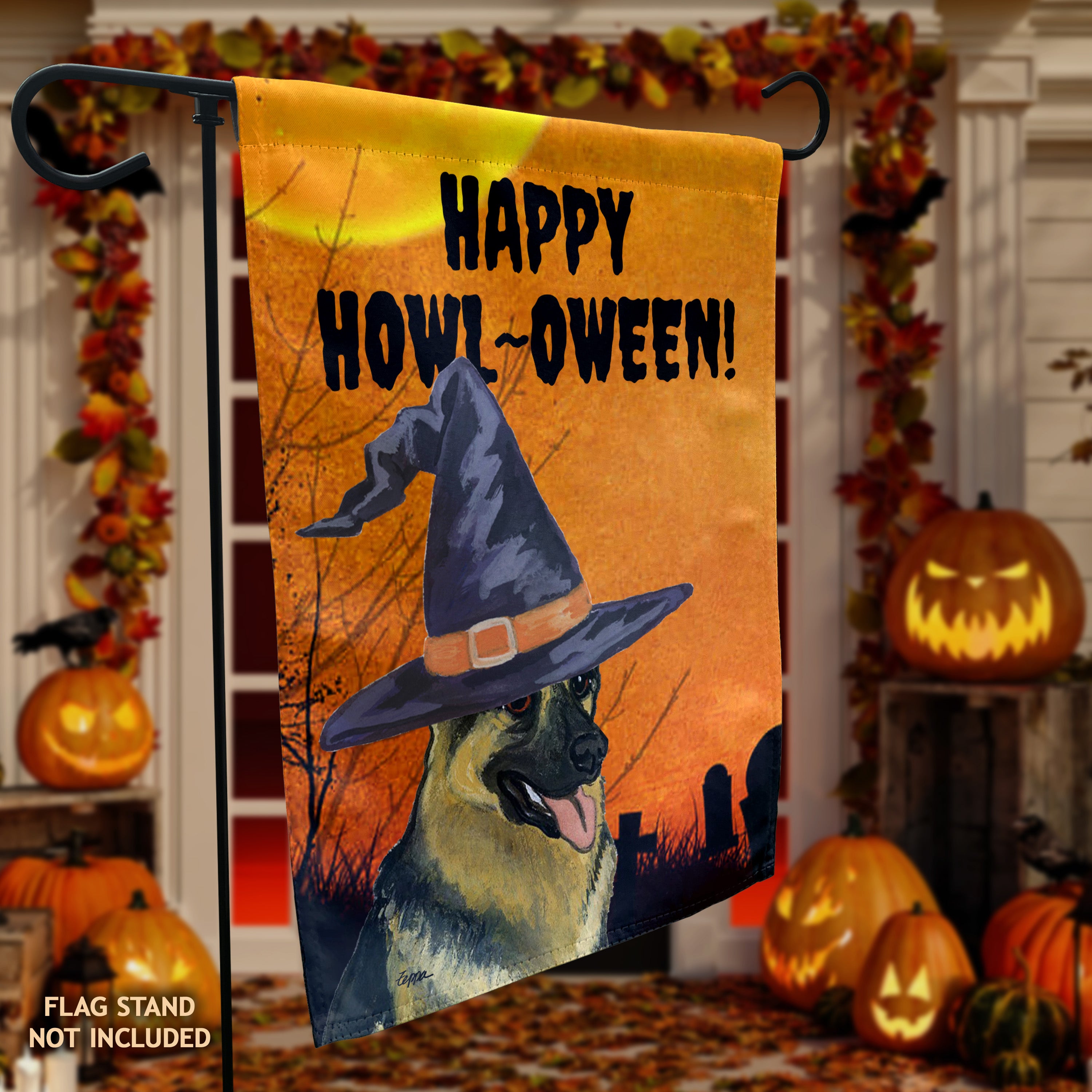 German Shepherd Halloween Garden Flag