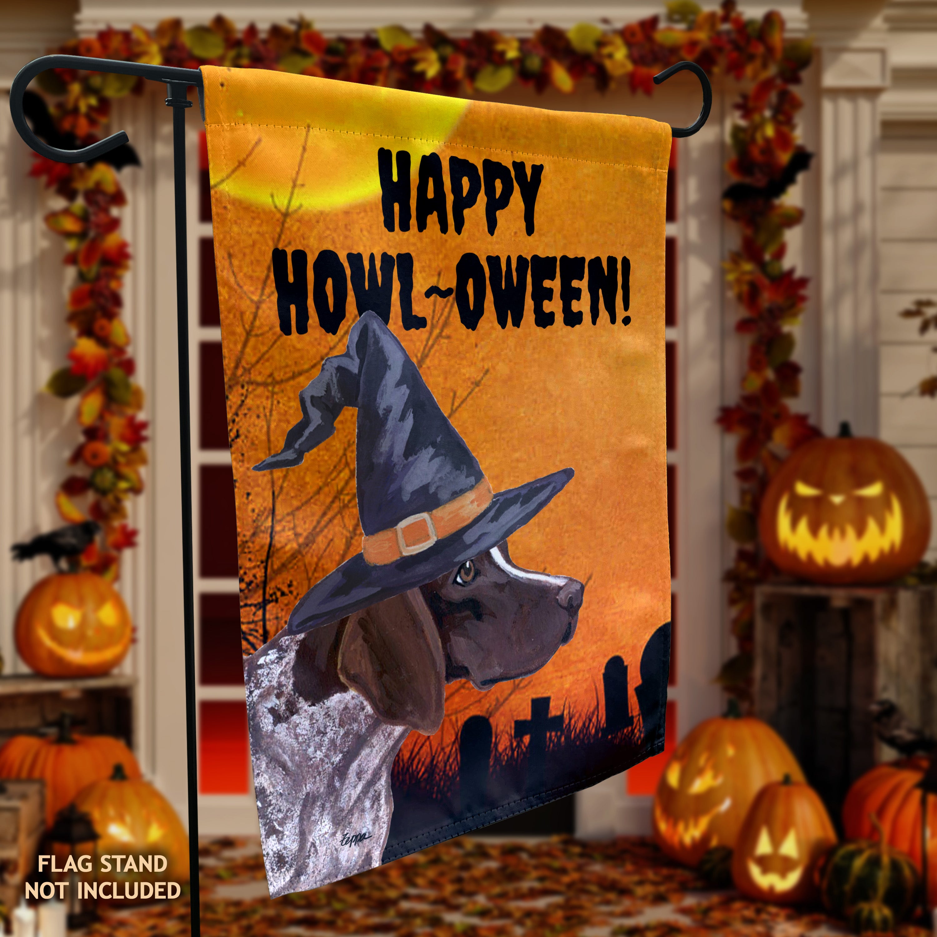 German Pointer Halloween Garden Flag