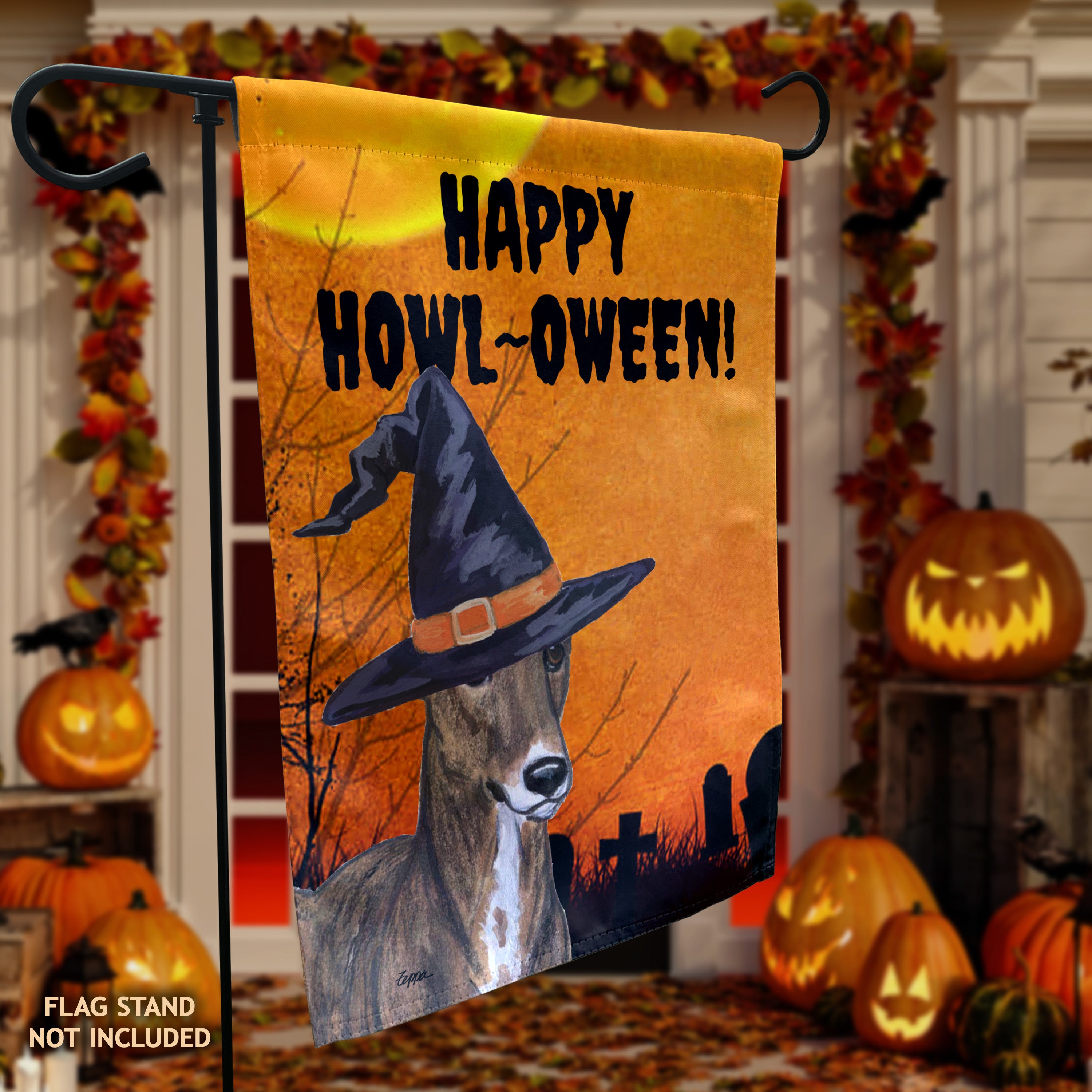 Greyhound Halloween Garden Flag