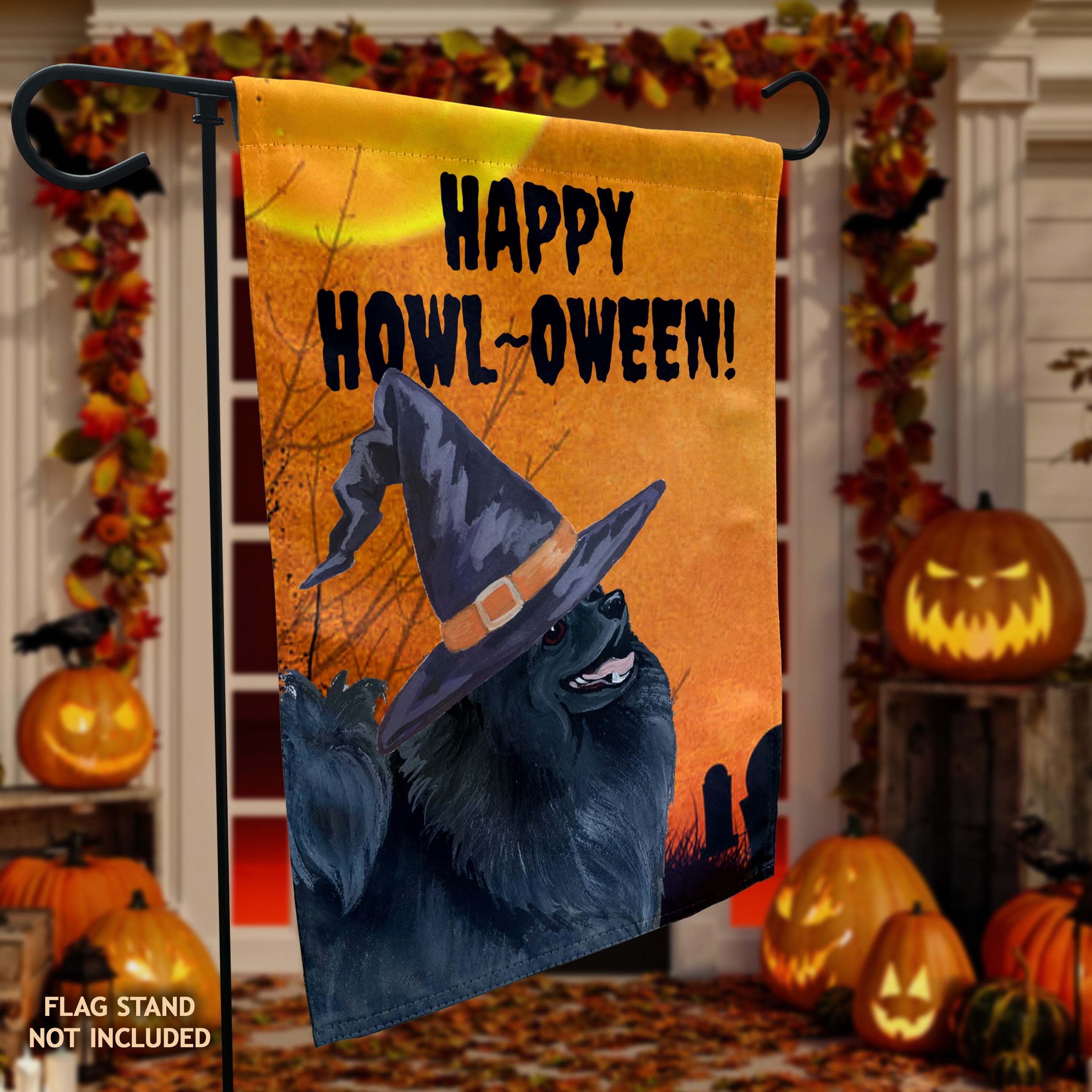Pomeranian Halloween Garden Flag