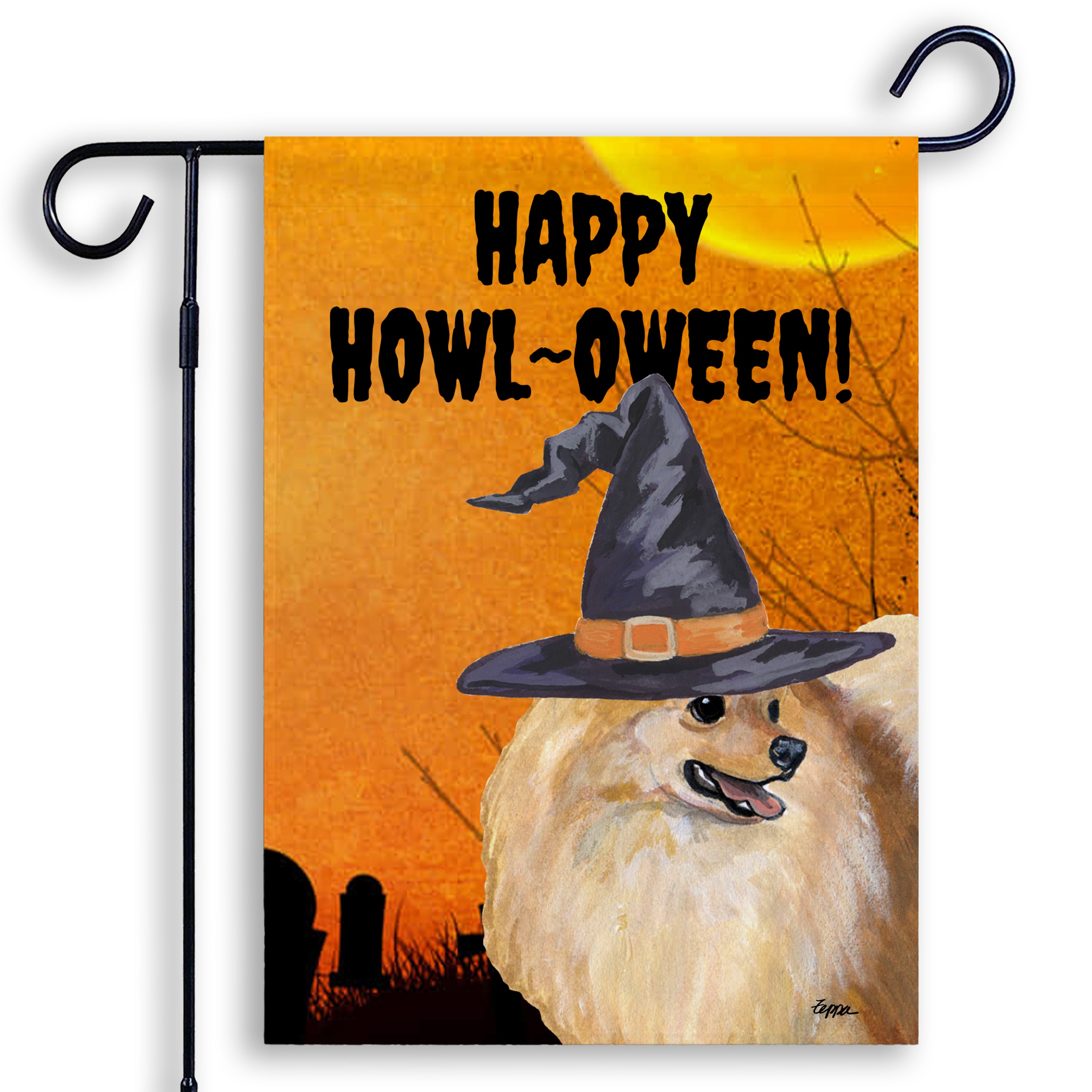 Pomeranian Halloween Garden Flag