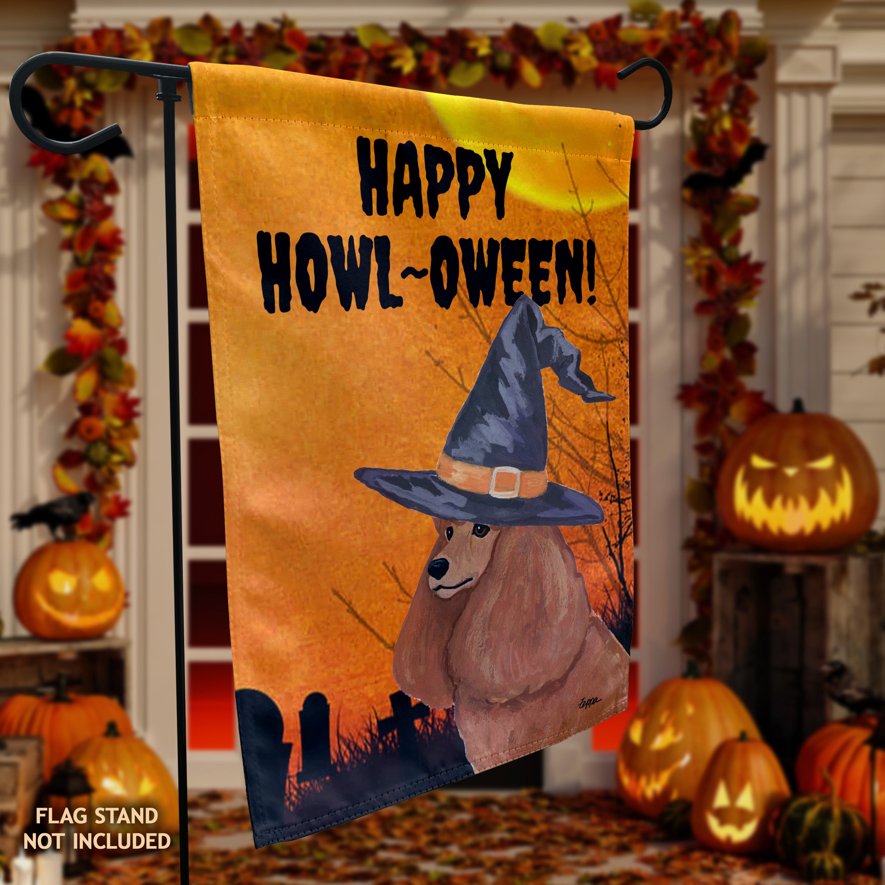 Poodle Halloween Garden Flag