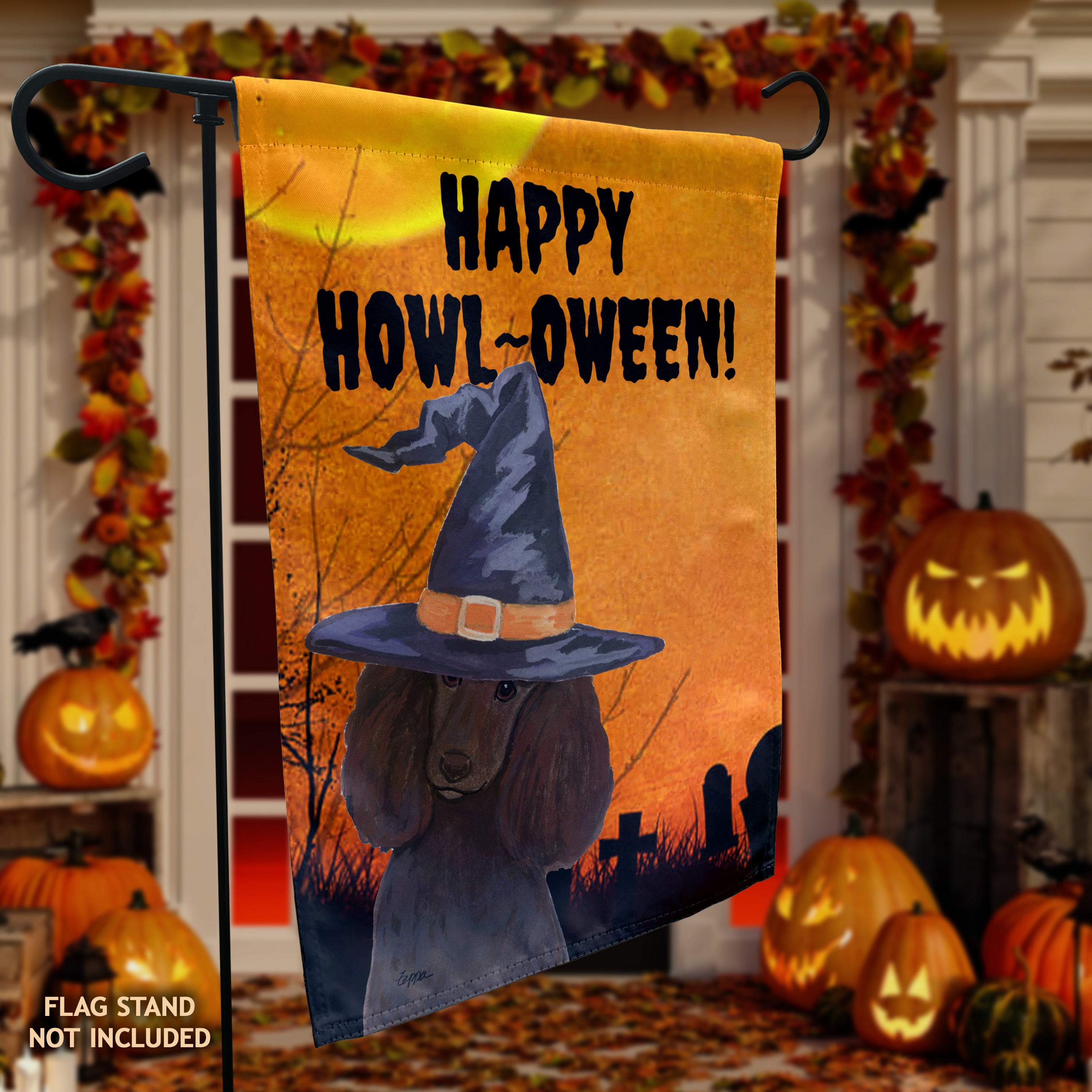 Poodle Halloween Garden Flag