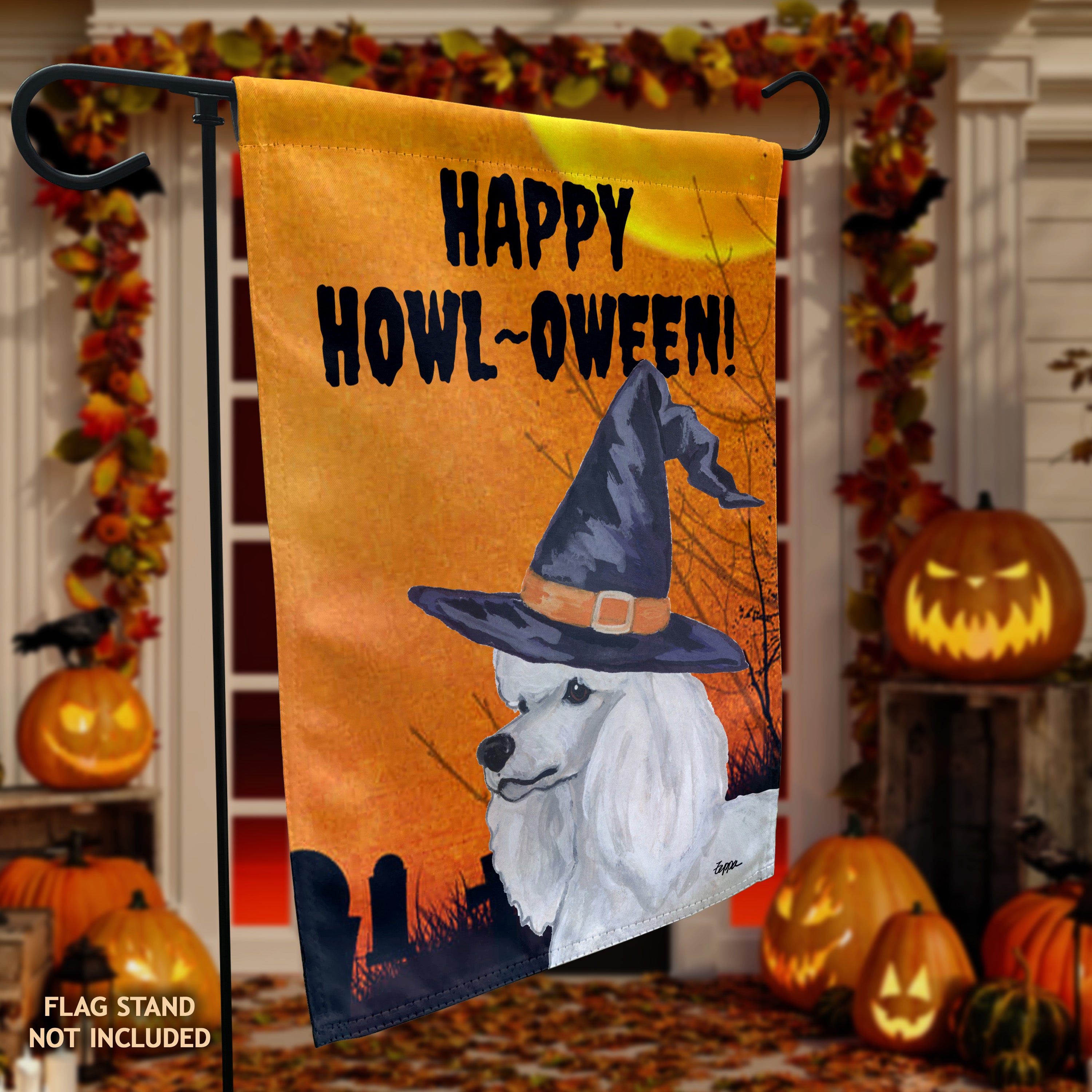 Poodle Halloween Garden Flag
