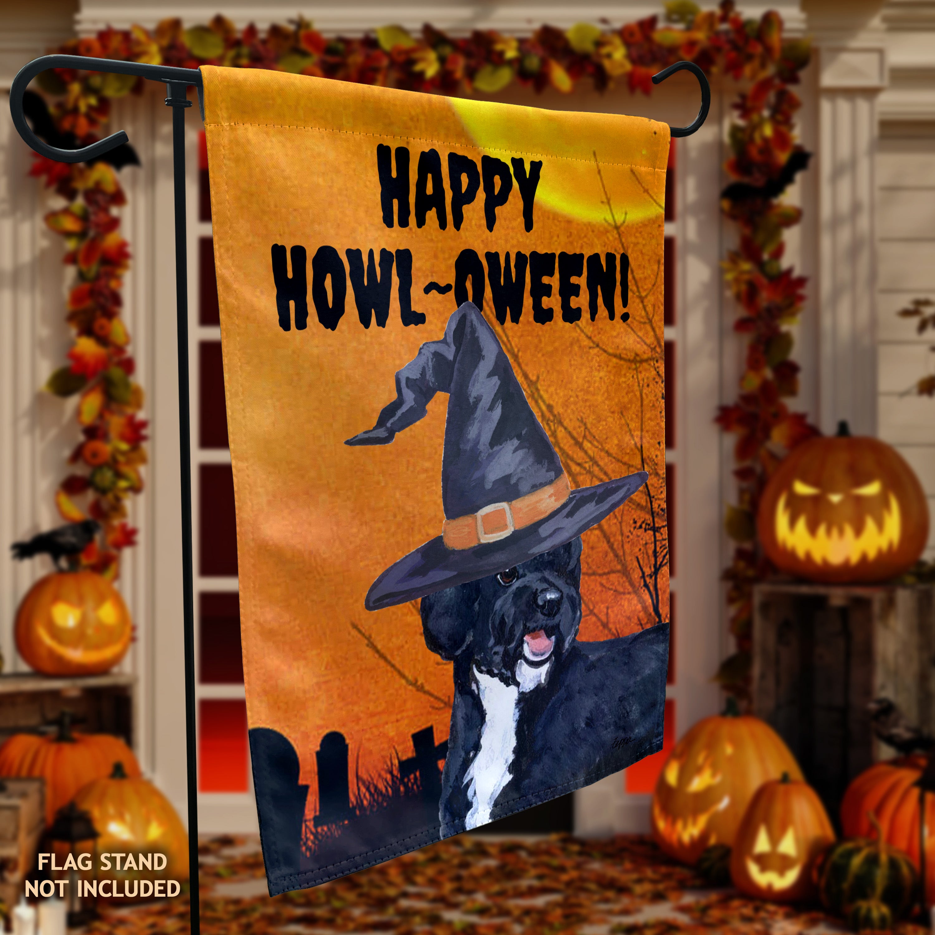 Portuguese Water Dog Black Halloween Garden Flag