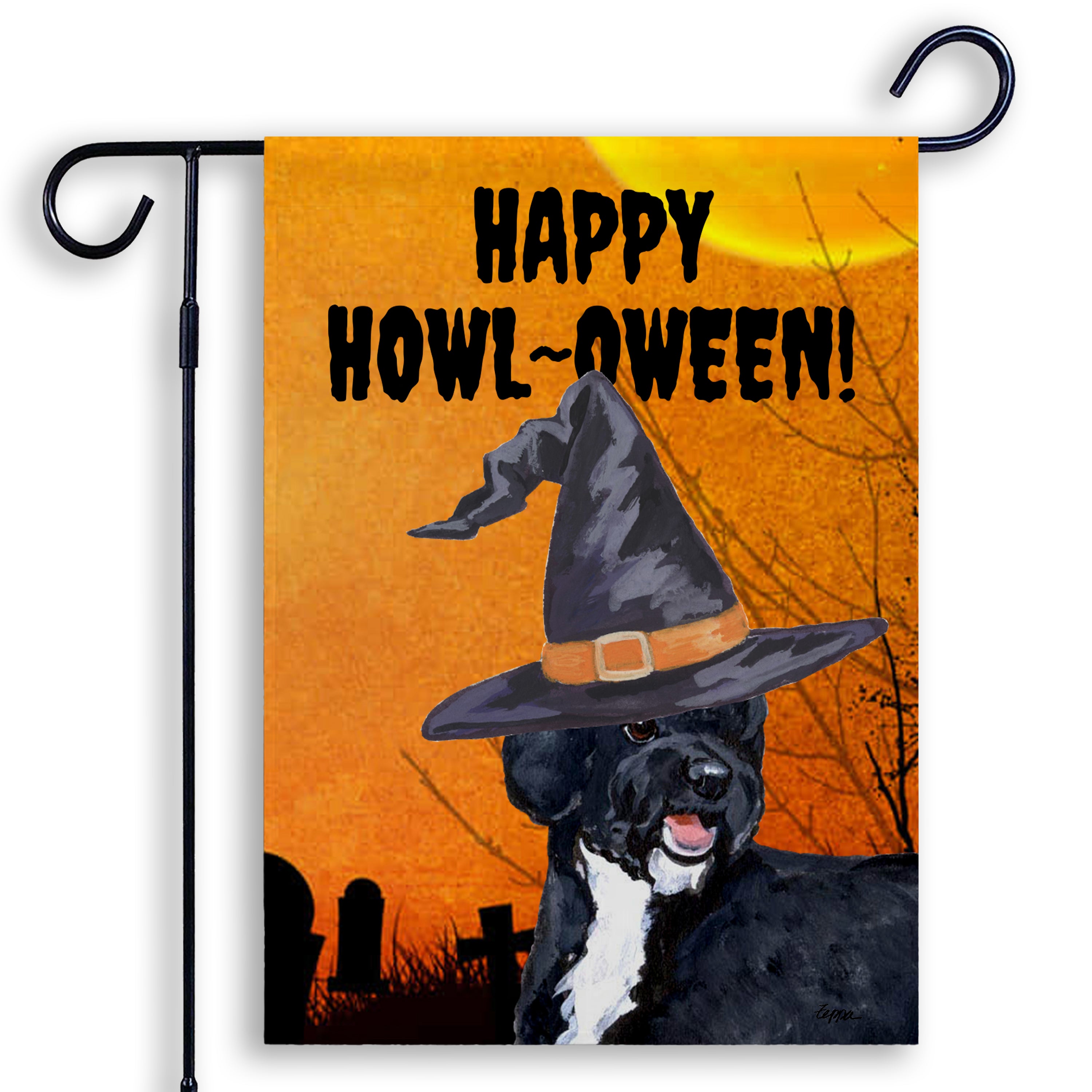 Portuguese Water Dog Black Halloween Garden Flag