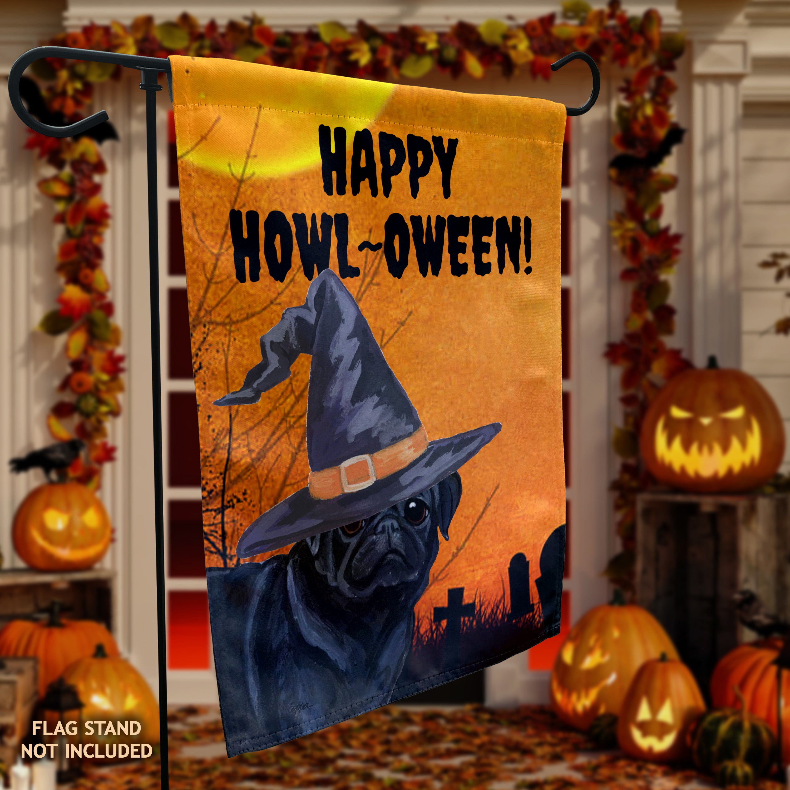 Pug Halloween Garden Flag