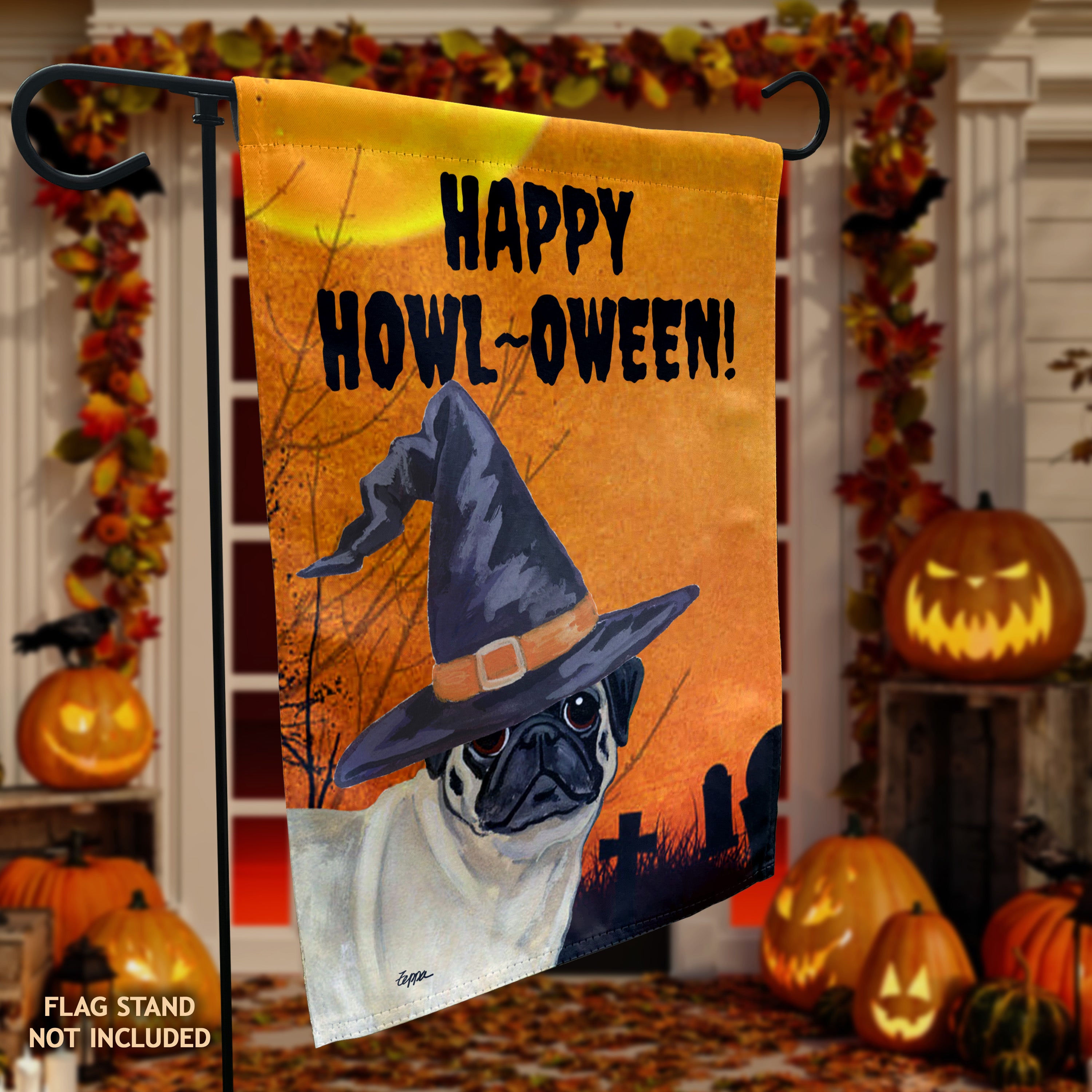 Pug Halloween Garden Flag
