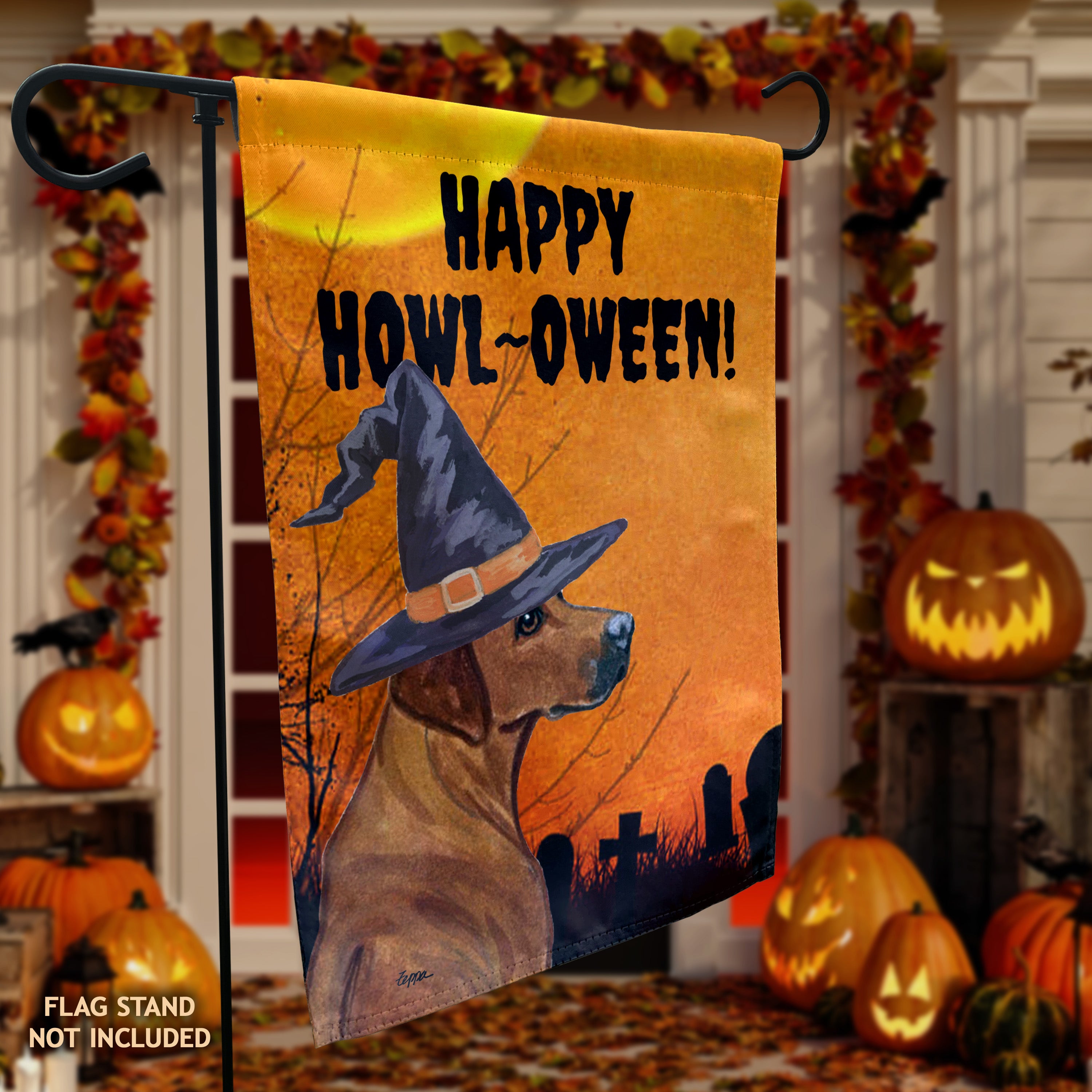 Rhodesian Ridgeback Halloween Garden Flag