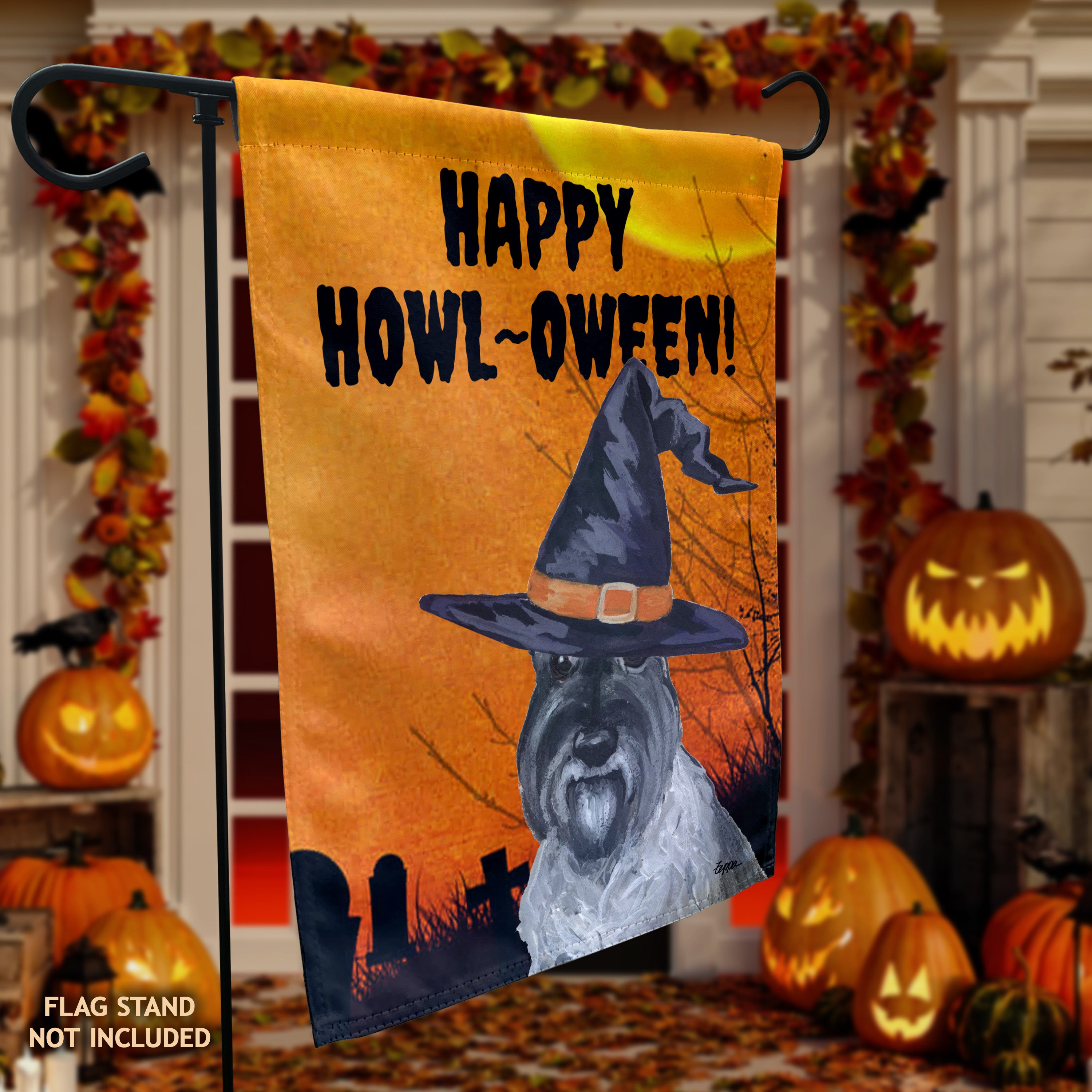 Mini Schnauzer Halloween Garden Flag