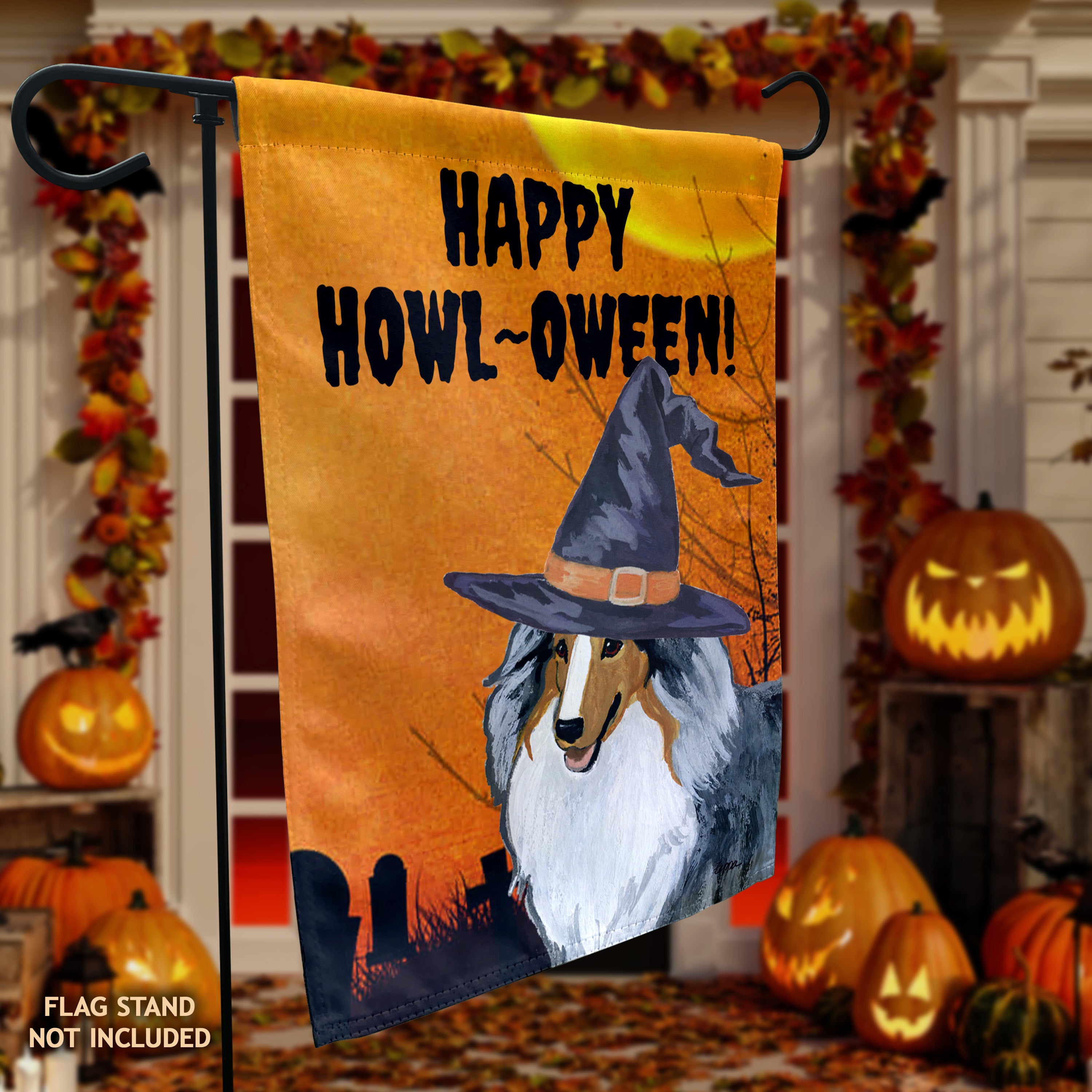 Shetland Sheepdog Halloween Garden Flag