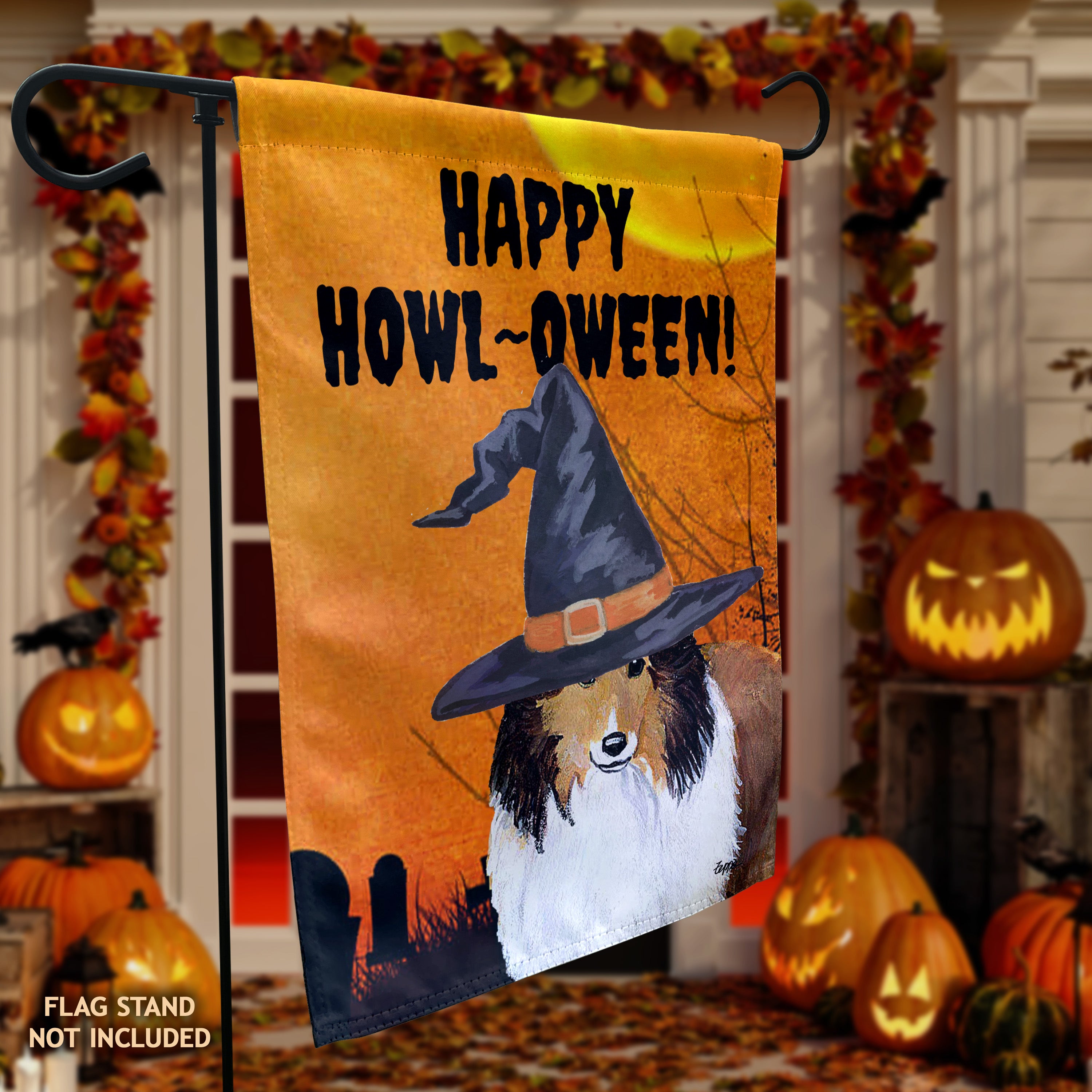 Shetland Sheepdog Halloween Garden Flag