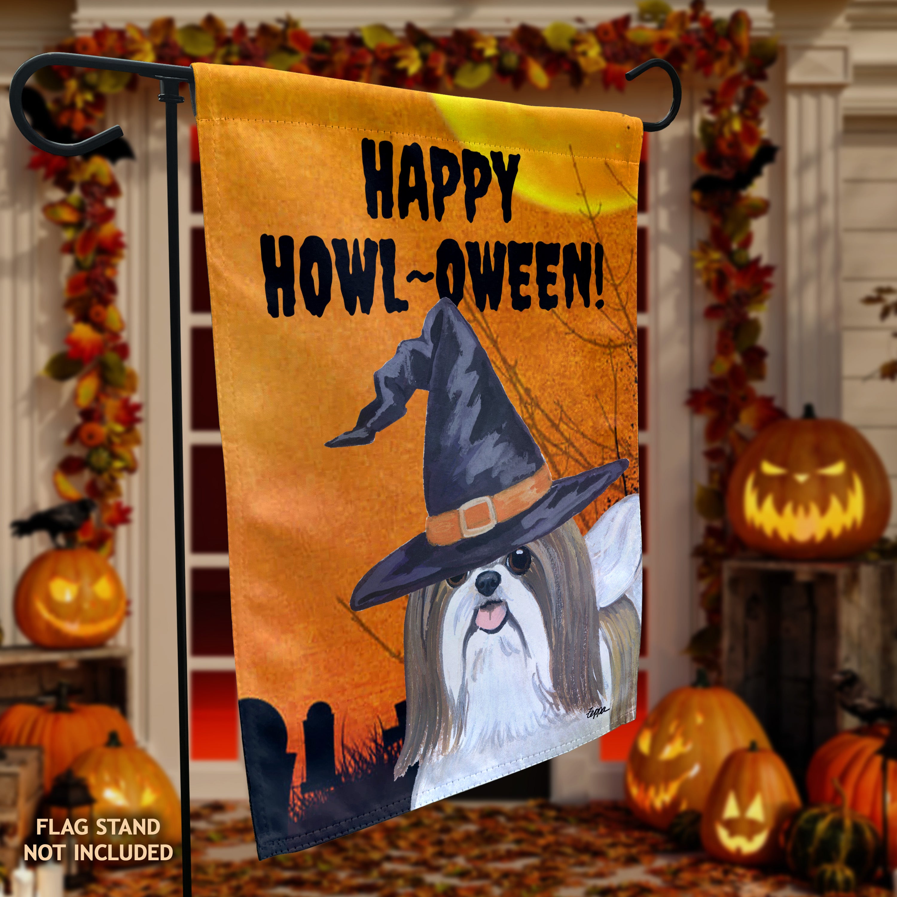 Shih Tzu Halloween Garden Flag