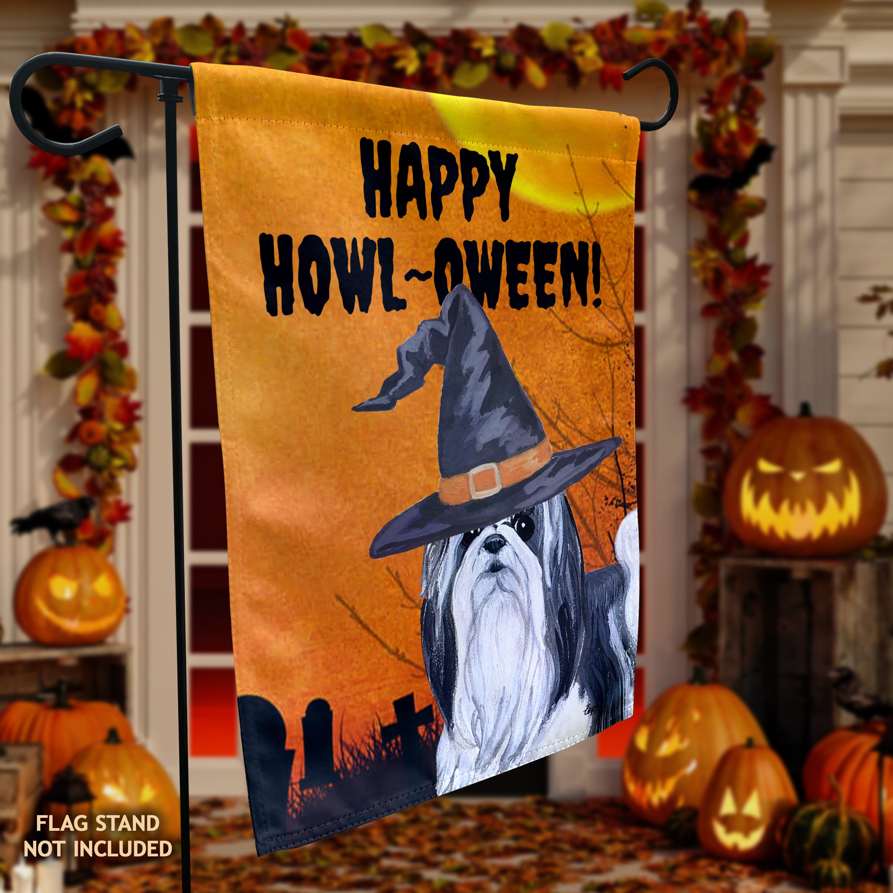 Shih Tzu Halloween Garden Flag