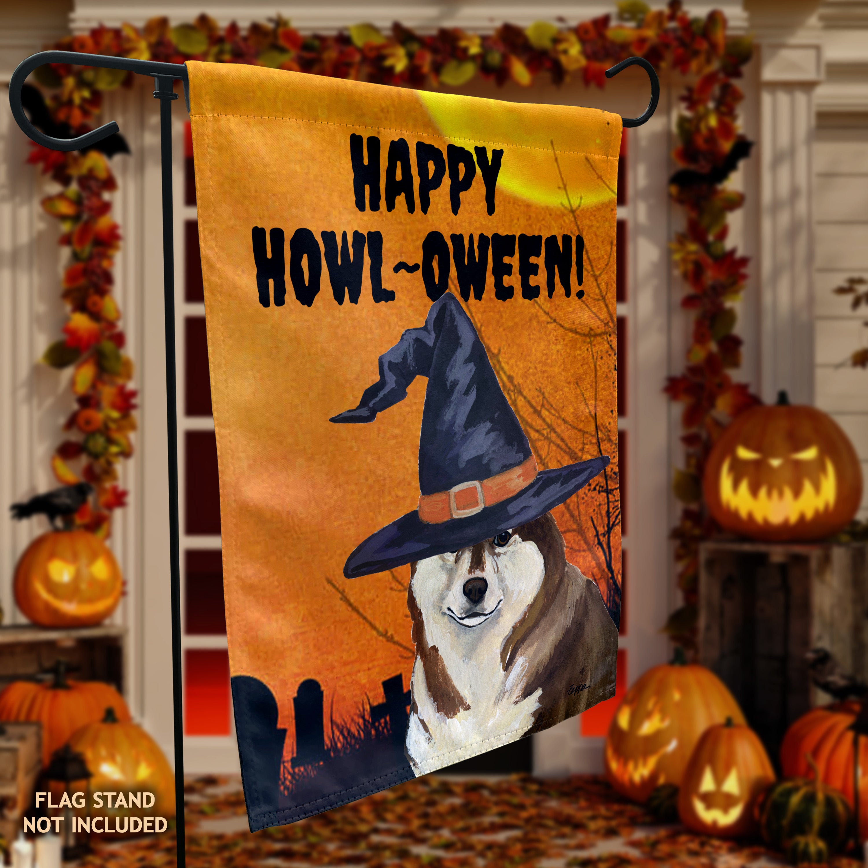 Siberian Husky Halloween Garden Flag