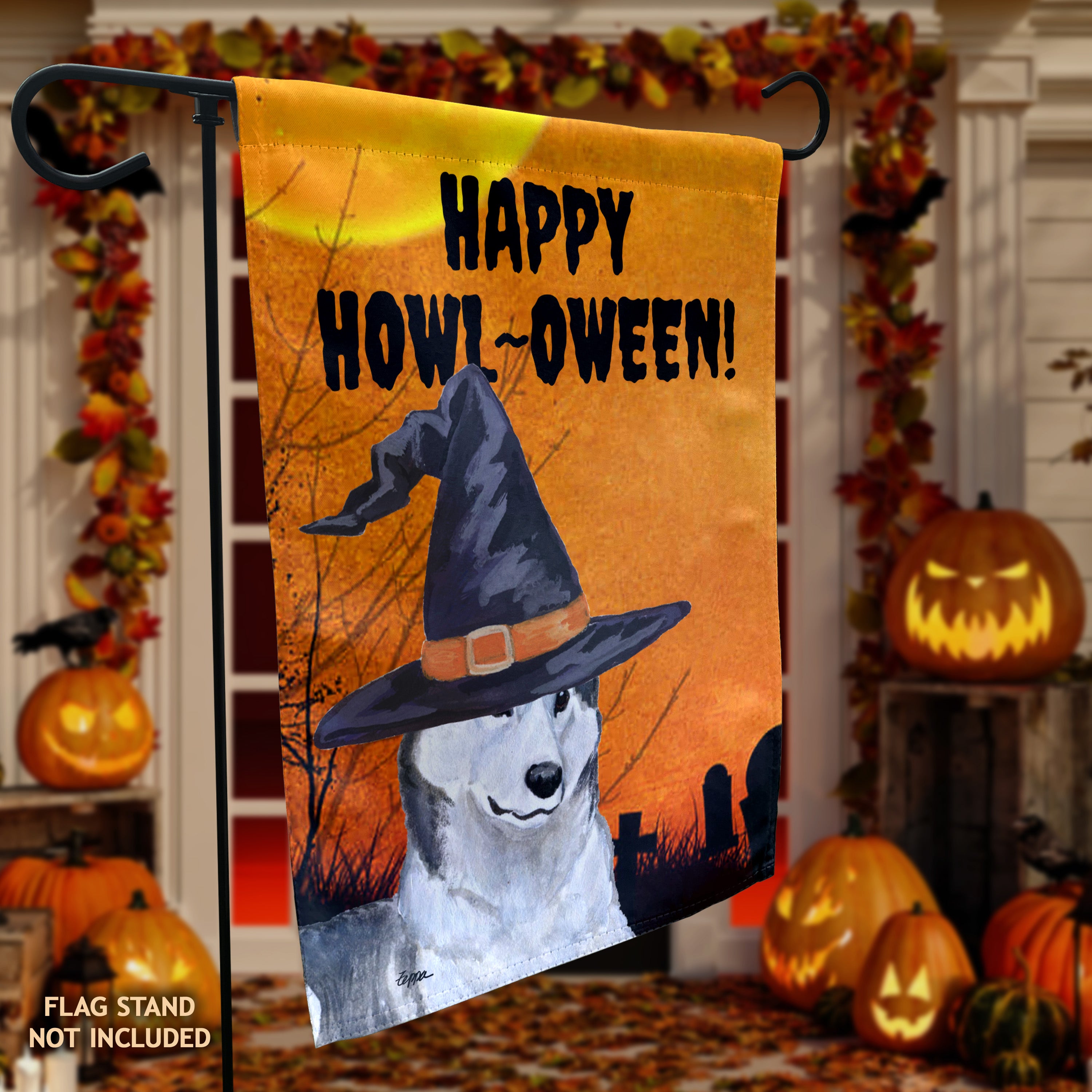 Siberian Husky Halloween Garden Flag