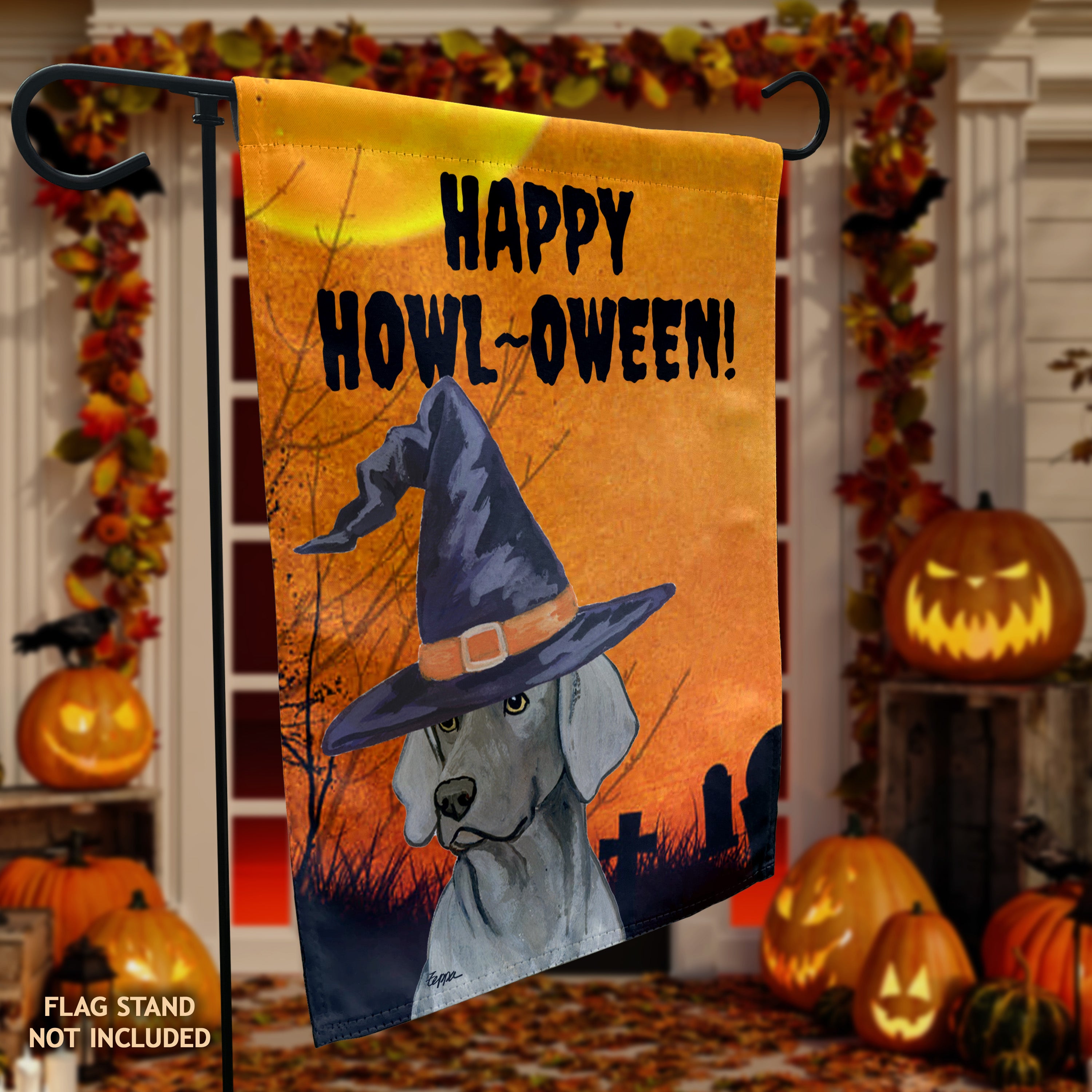 Weimaraner Sitting Halloween Garden Flag