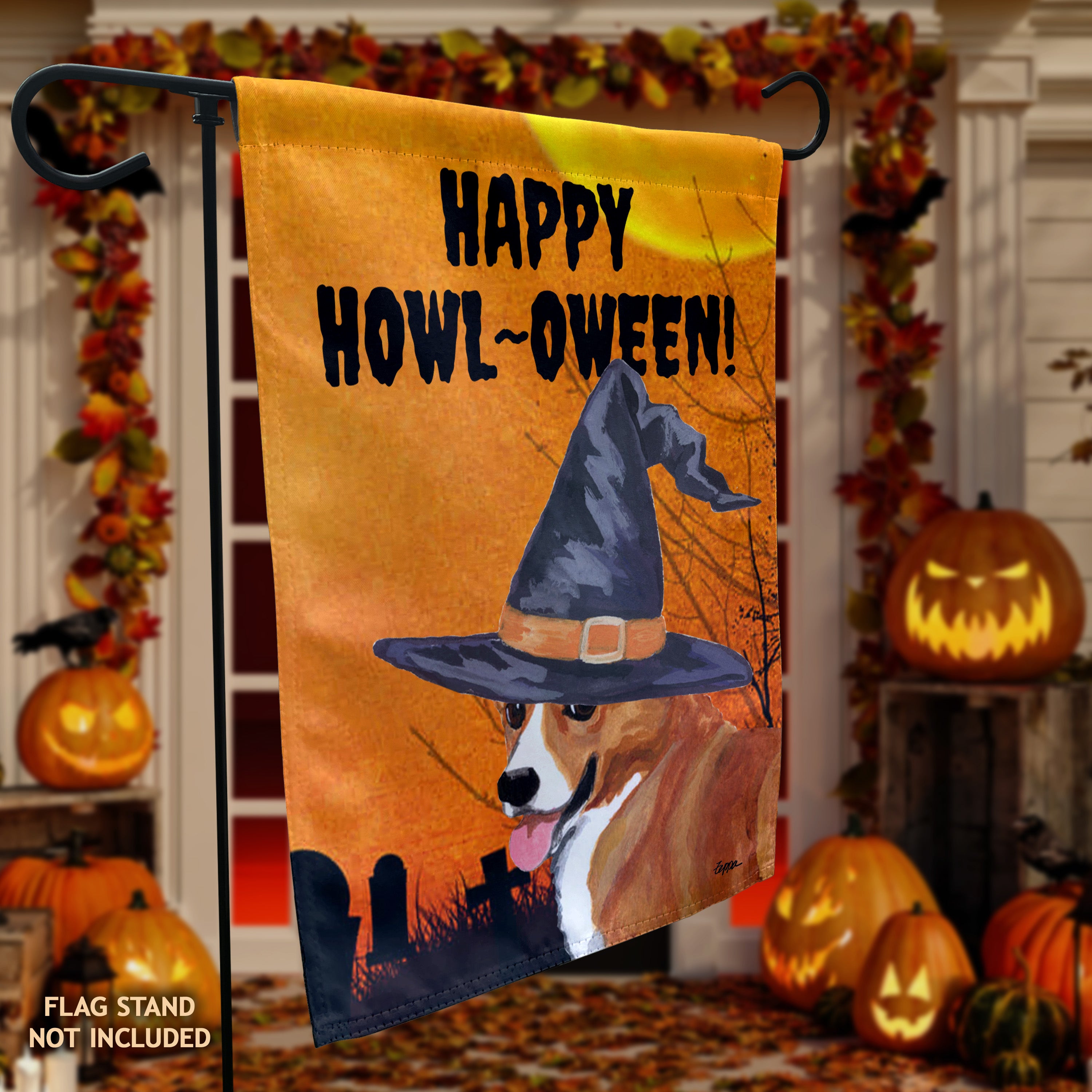Welsh Corgi Pembroke Halloween Garden Flag