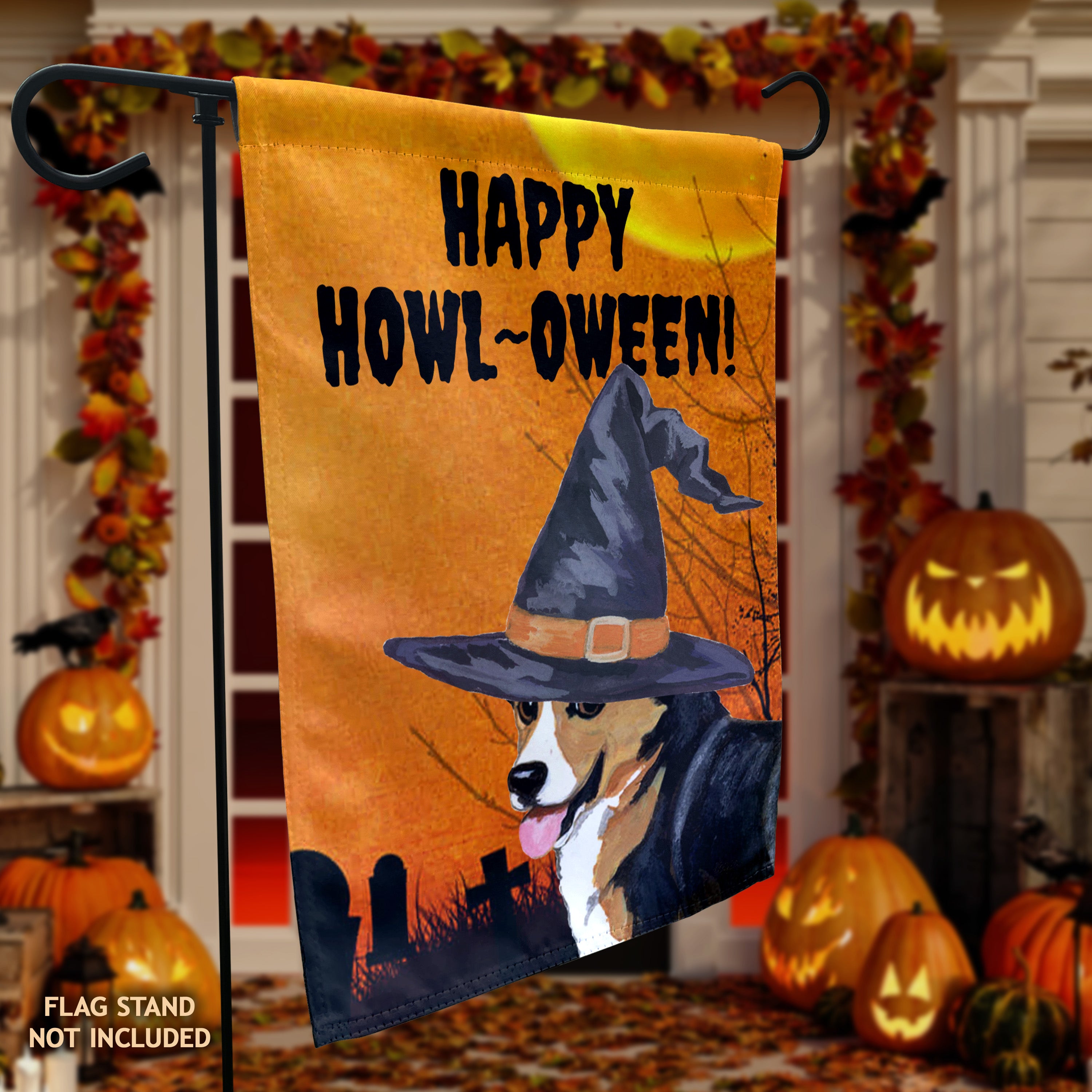 Welsh Corgi Pembroke Halloween Garden Flag