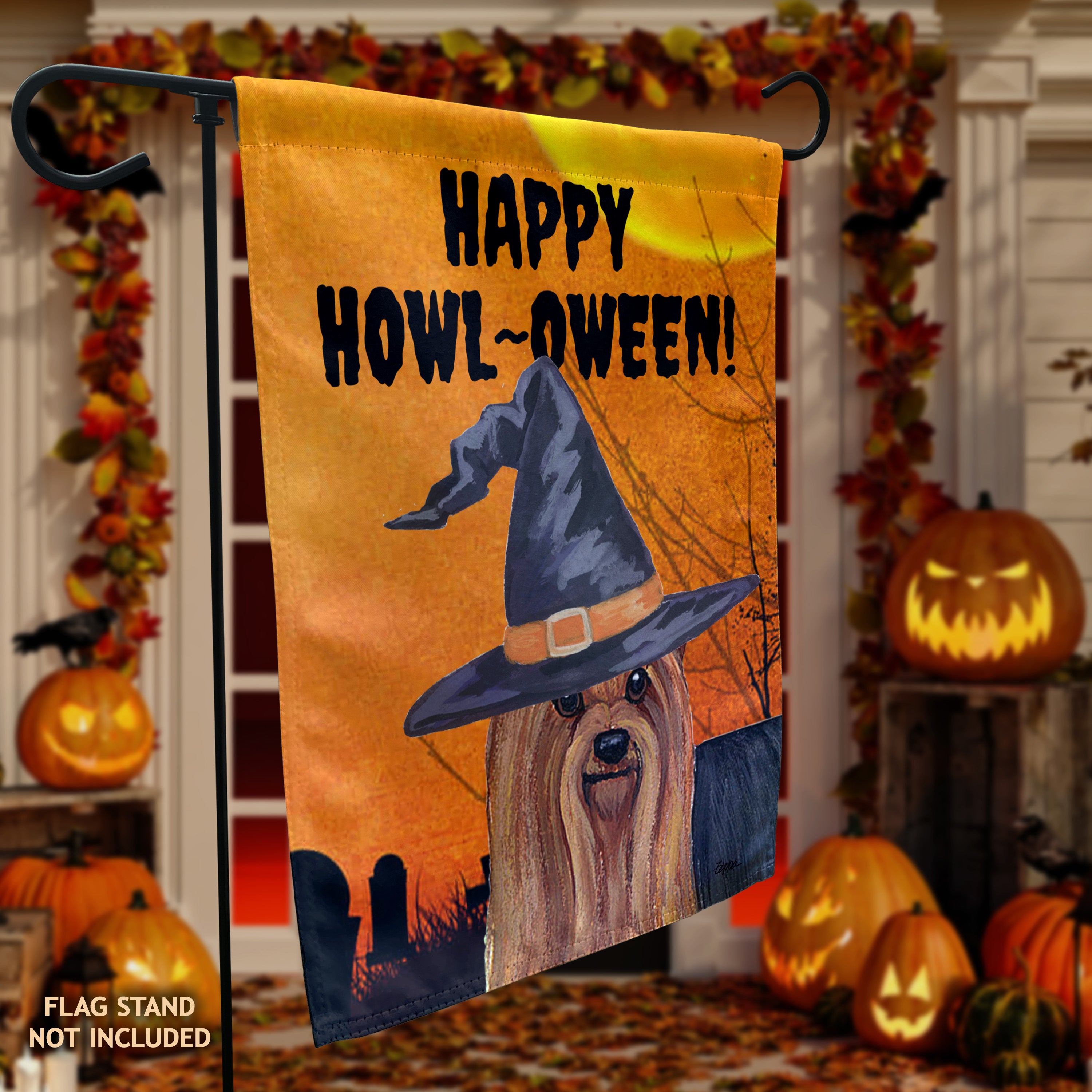 Yorkshire Terrier Halloween Garden Flag