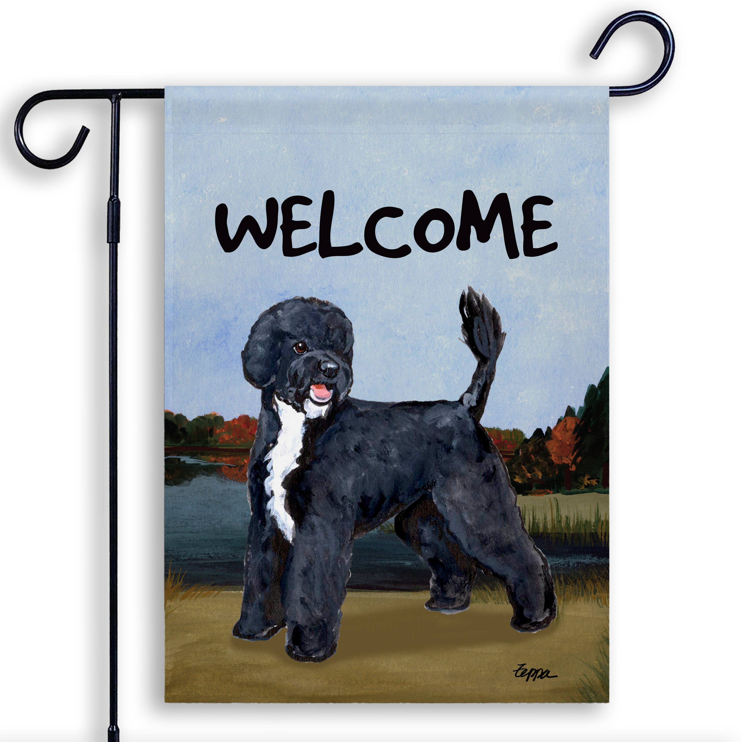 Portuguese Water Dog Black Garden Flag