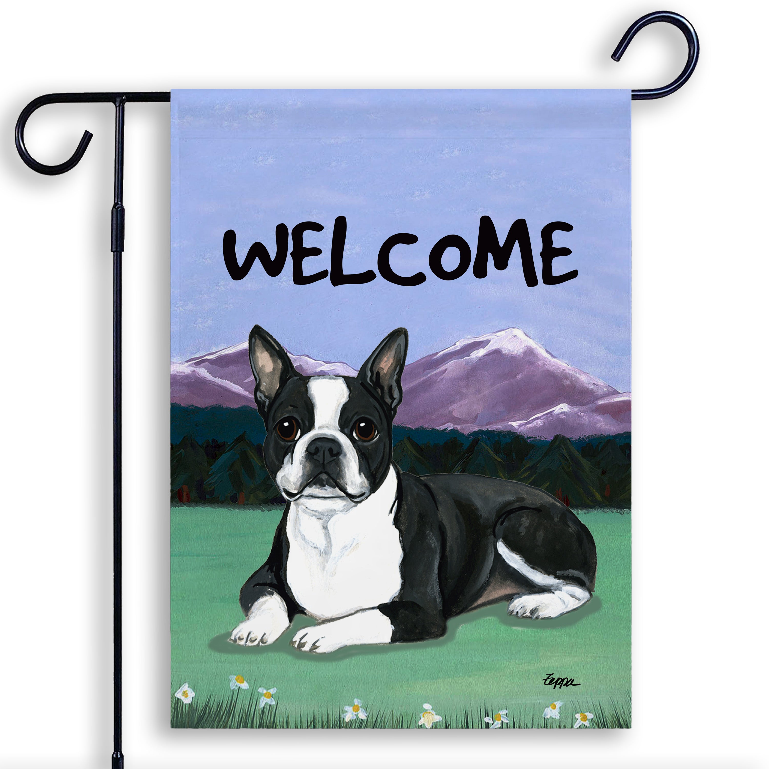 Boston Terrier Lying Garden Flag
