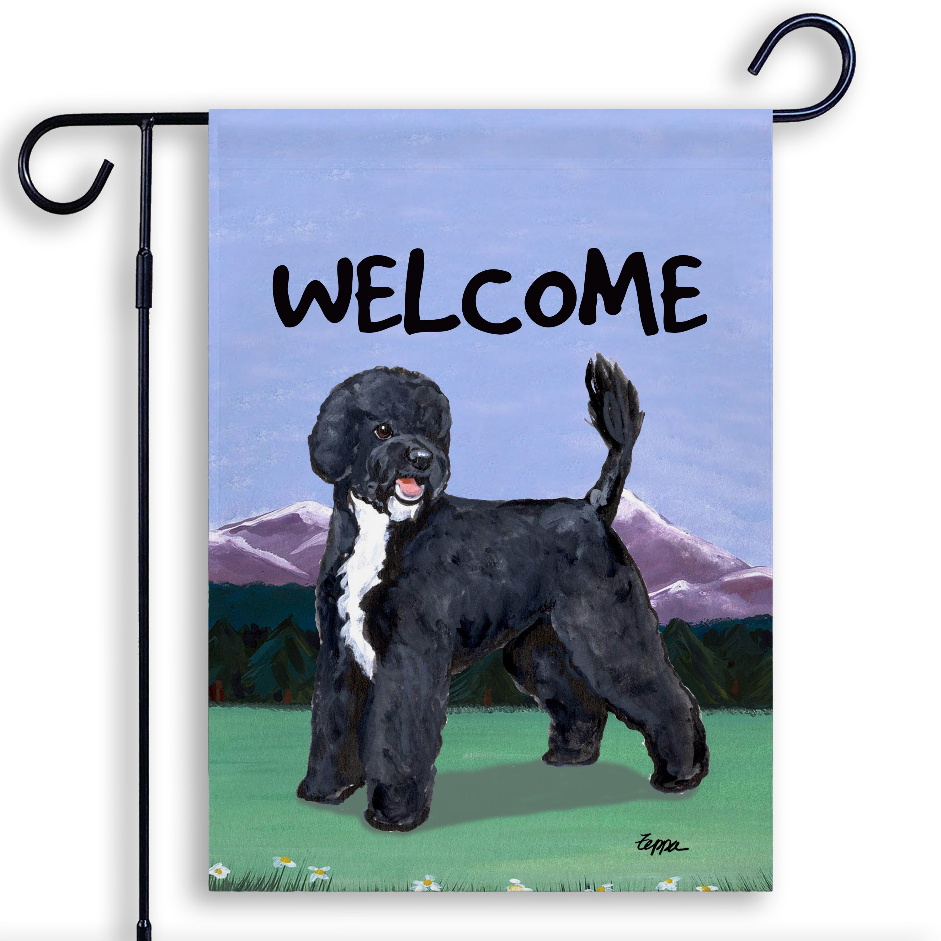 Portuguese Water Dog Black Garden Flag