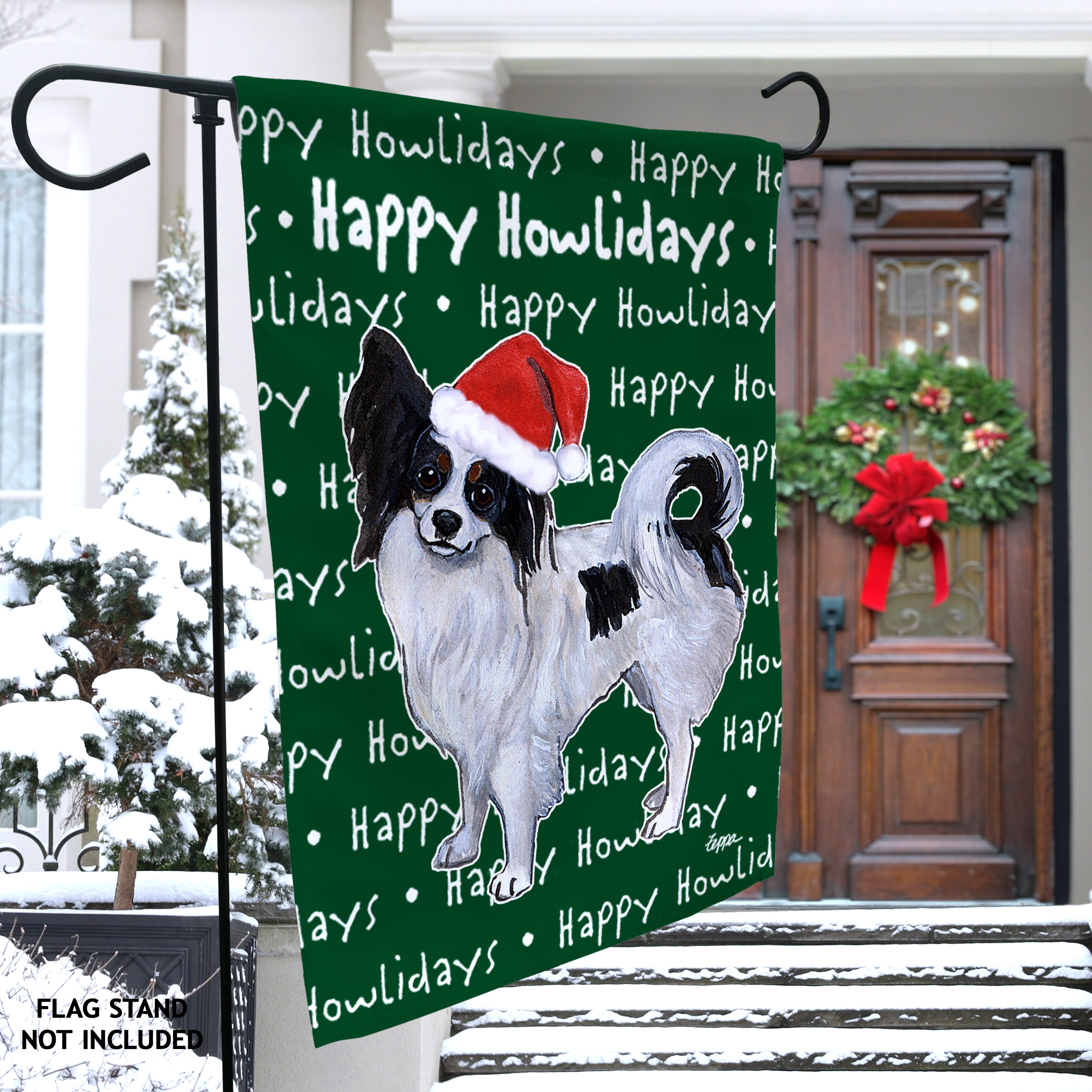 Papillon Christmas Garden Flag