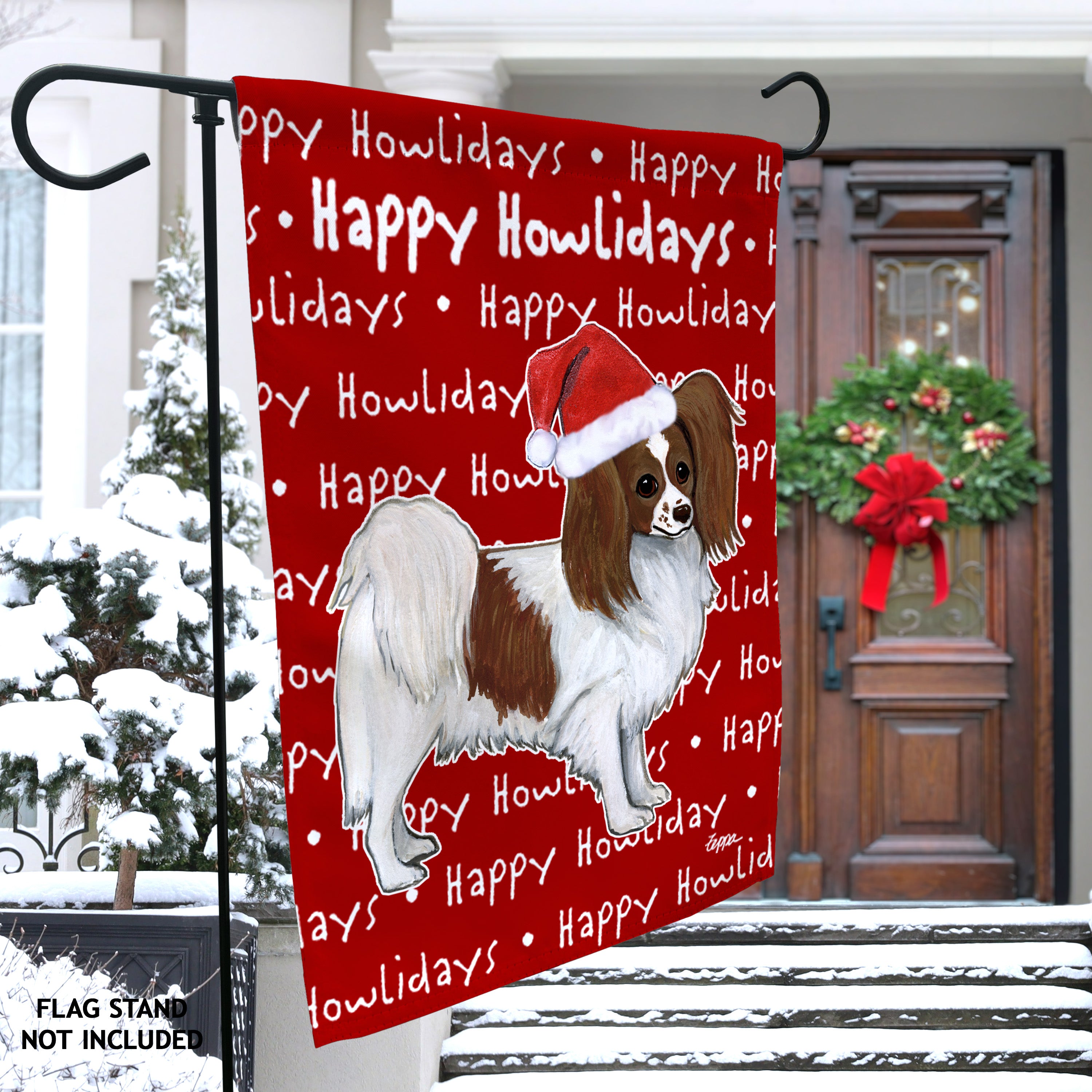 Papillon Christmas Garden Flag
