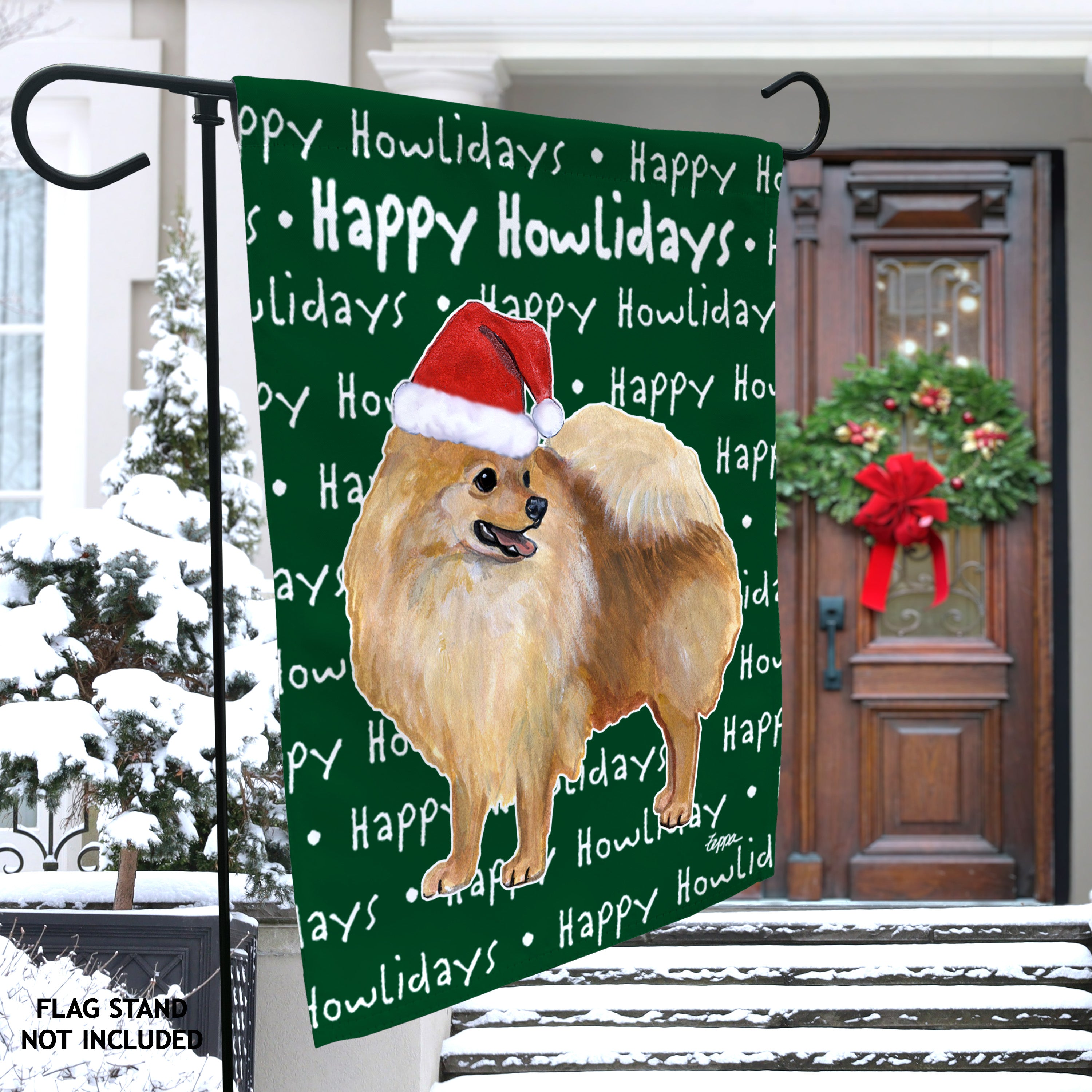 Pomeranian Christmas Garden Flag