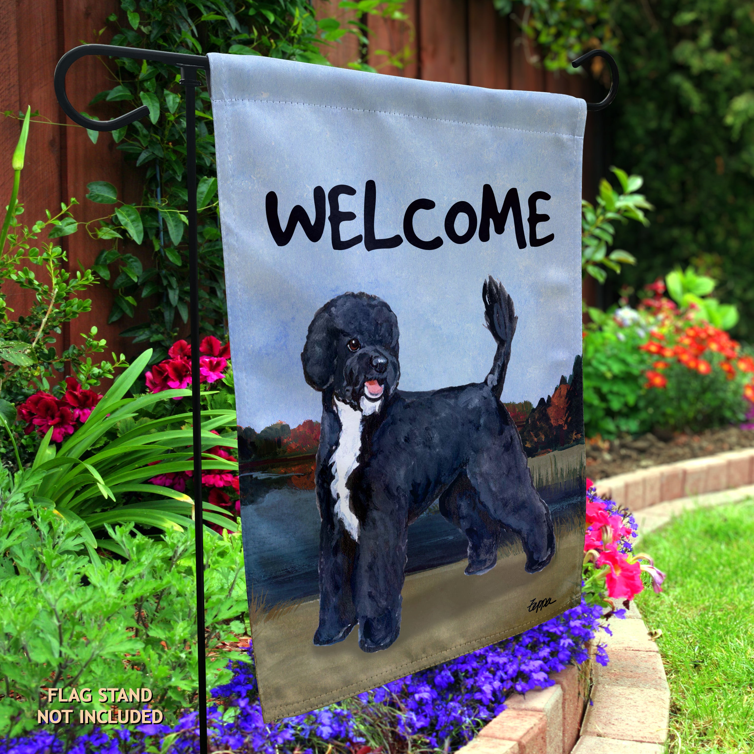 Portuguese Water Dog Black Garden Flag