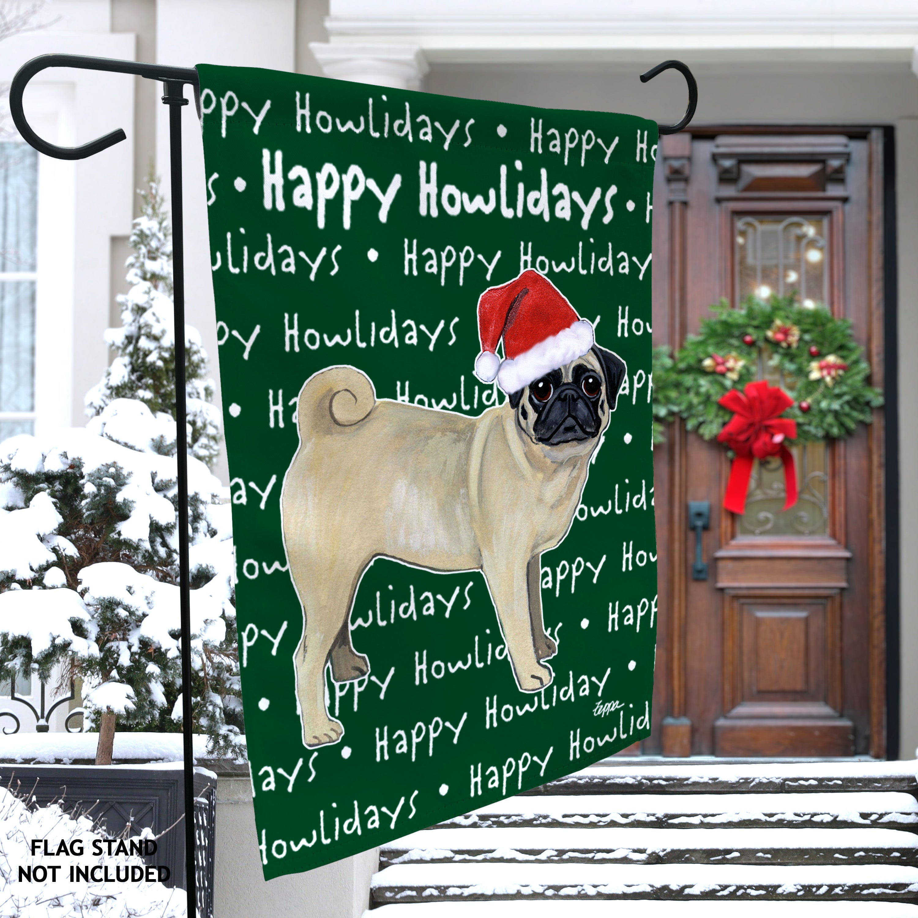 Pug Christmas Garden Flag