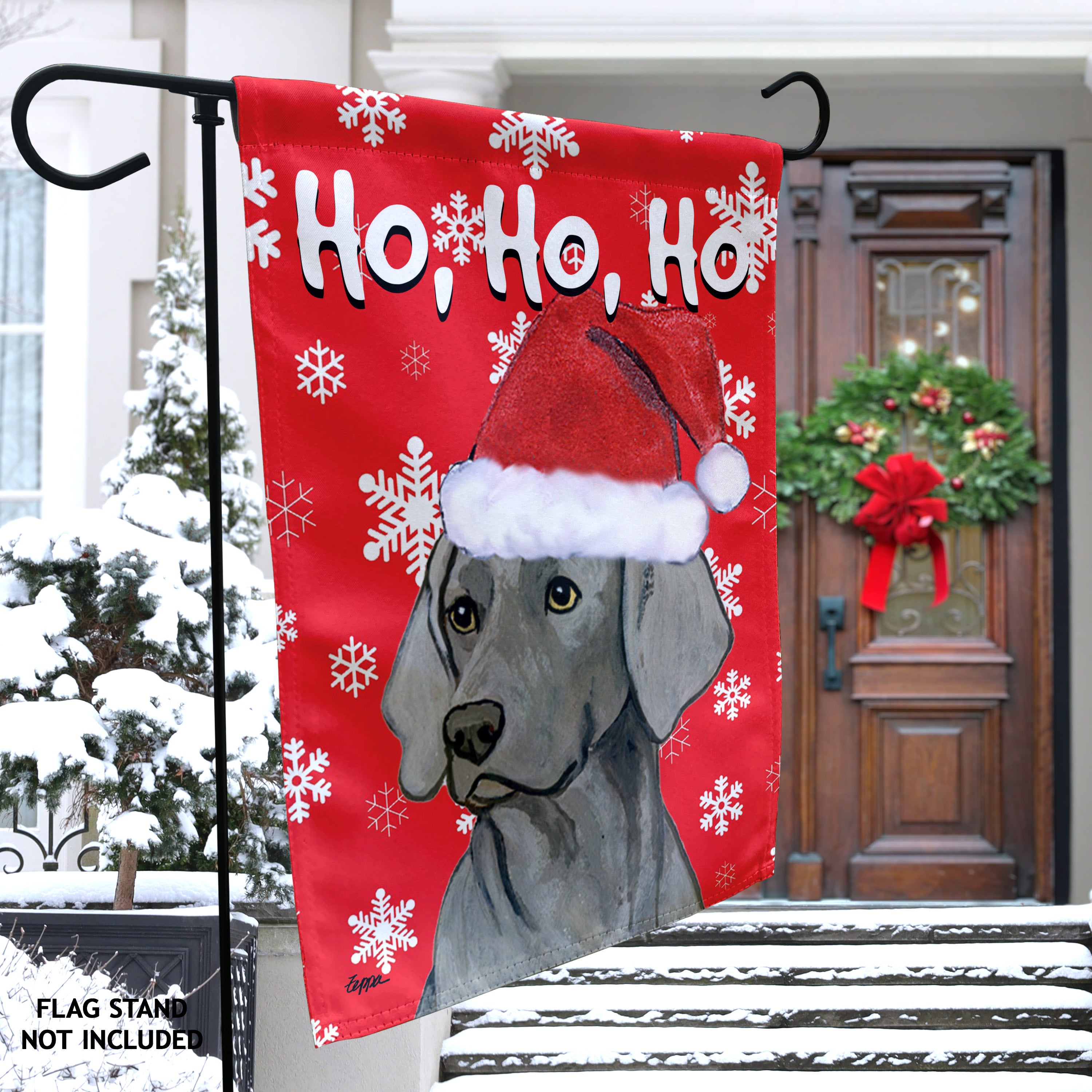 Weimaraner Sitting Christmas Garden Flag
