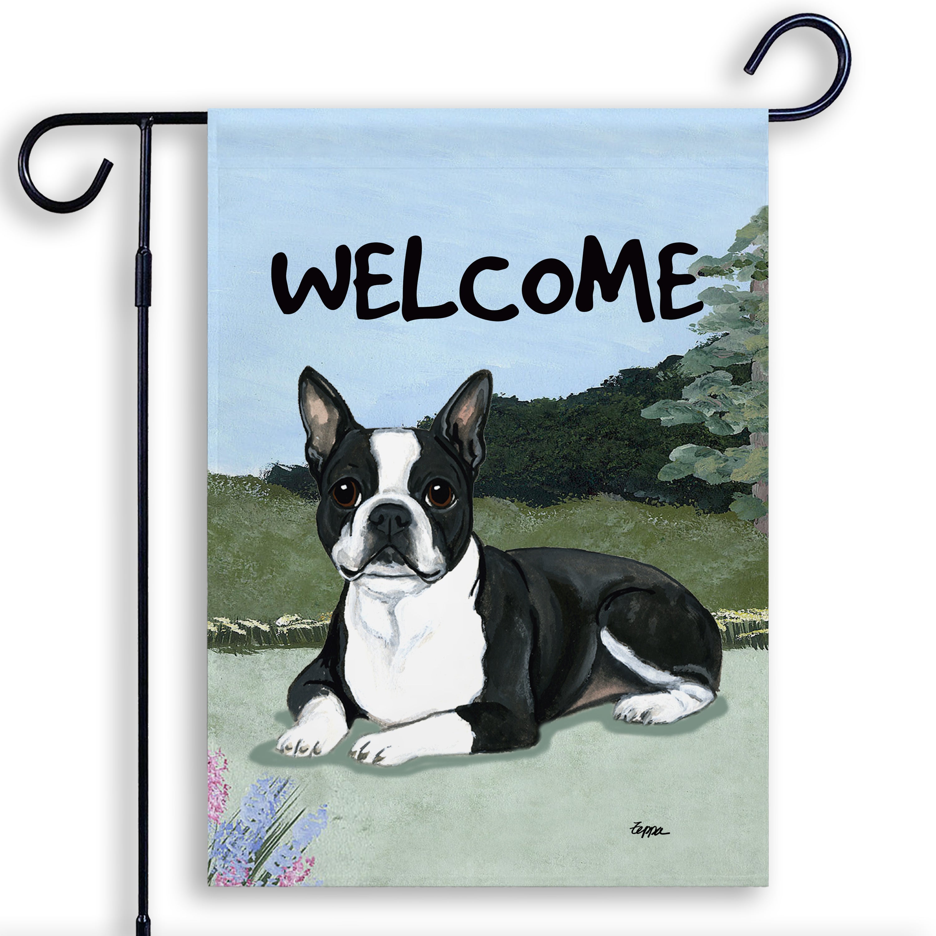 Boston Terrier Lying Garden Flag