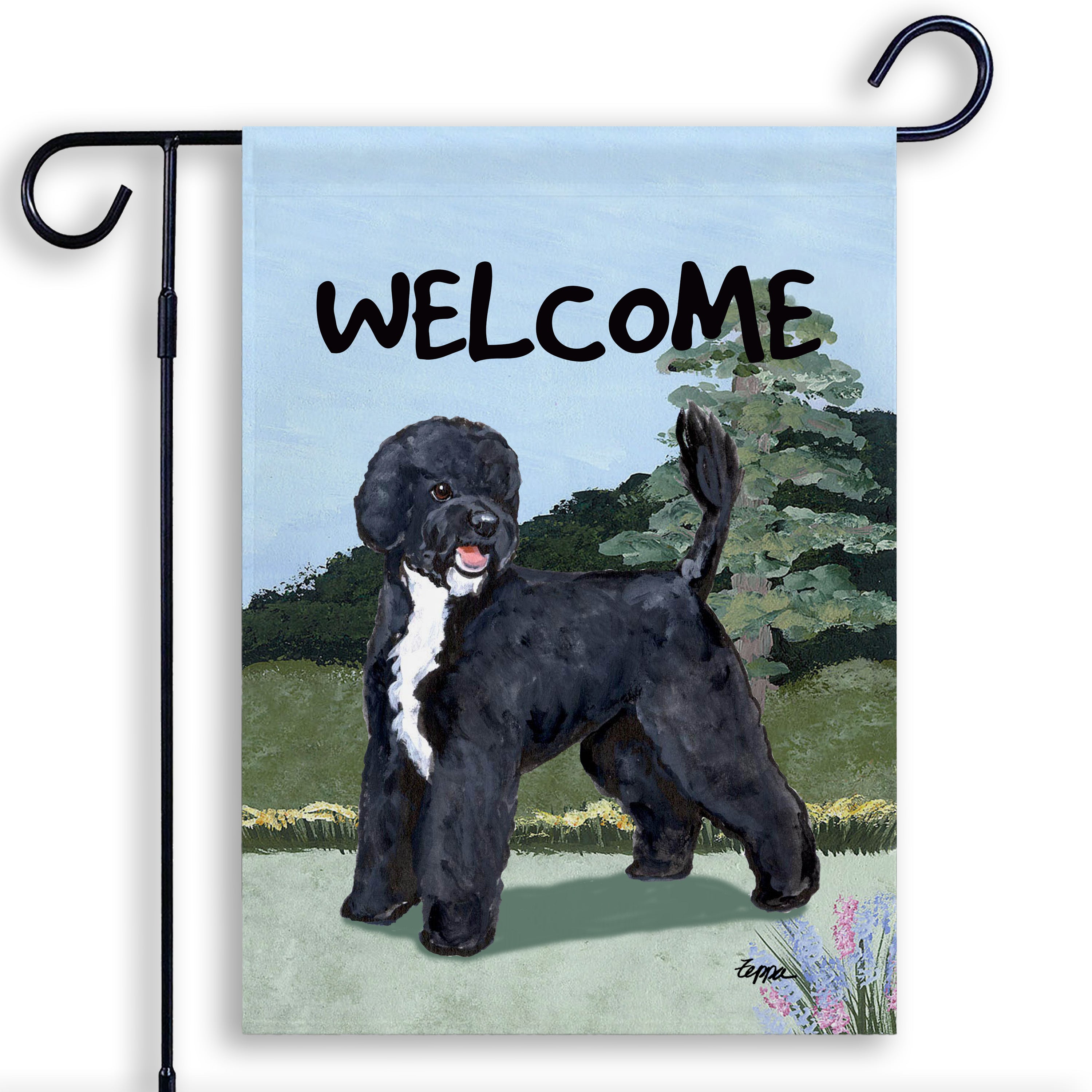Portuguese Water Dog Black Garden Flag