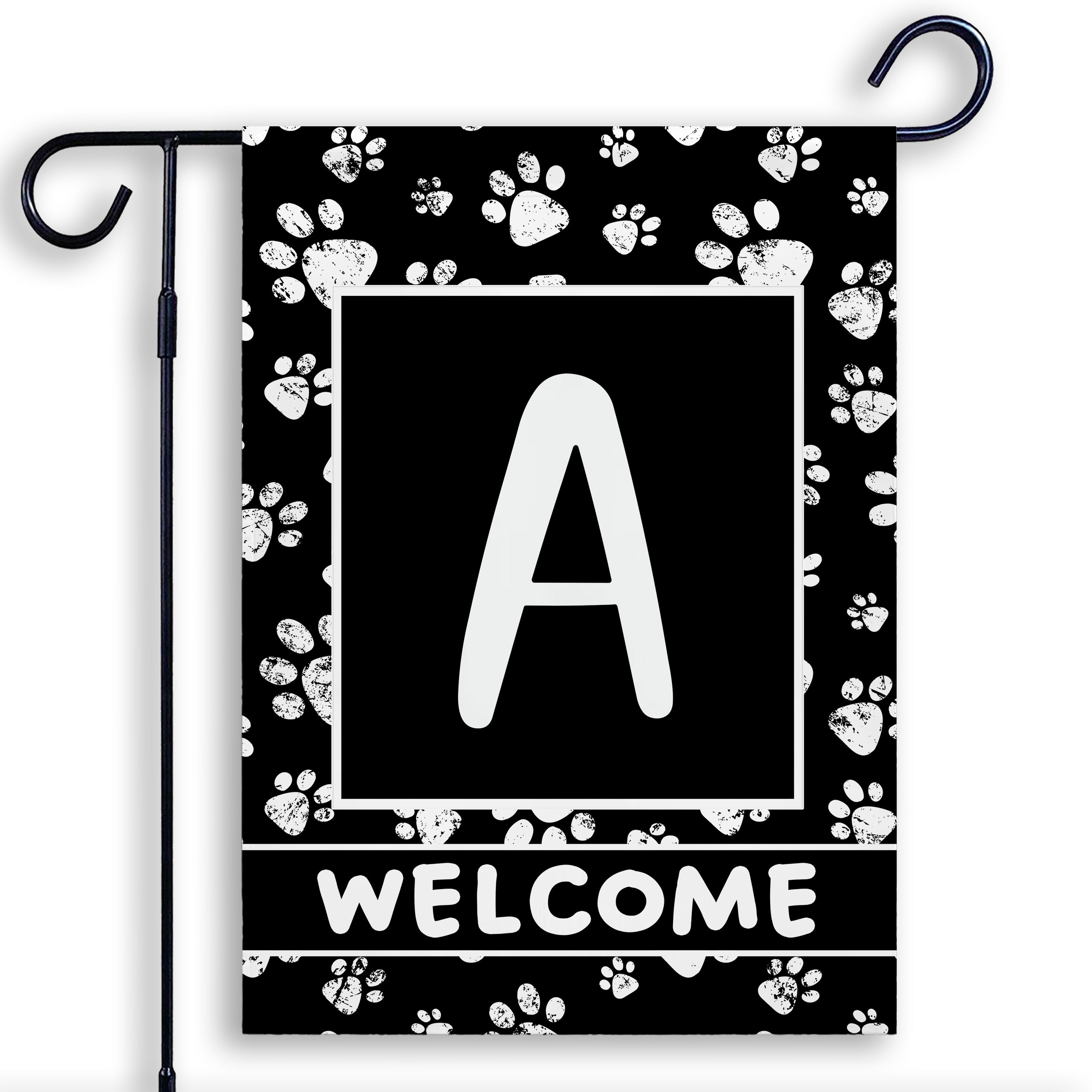 Welcome, Chalk Paws, Monogram, Garden Flag