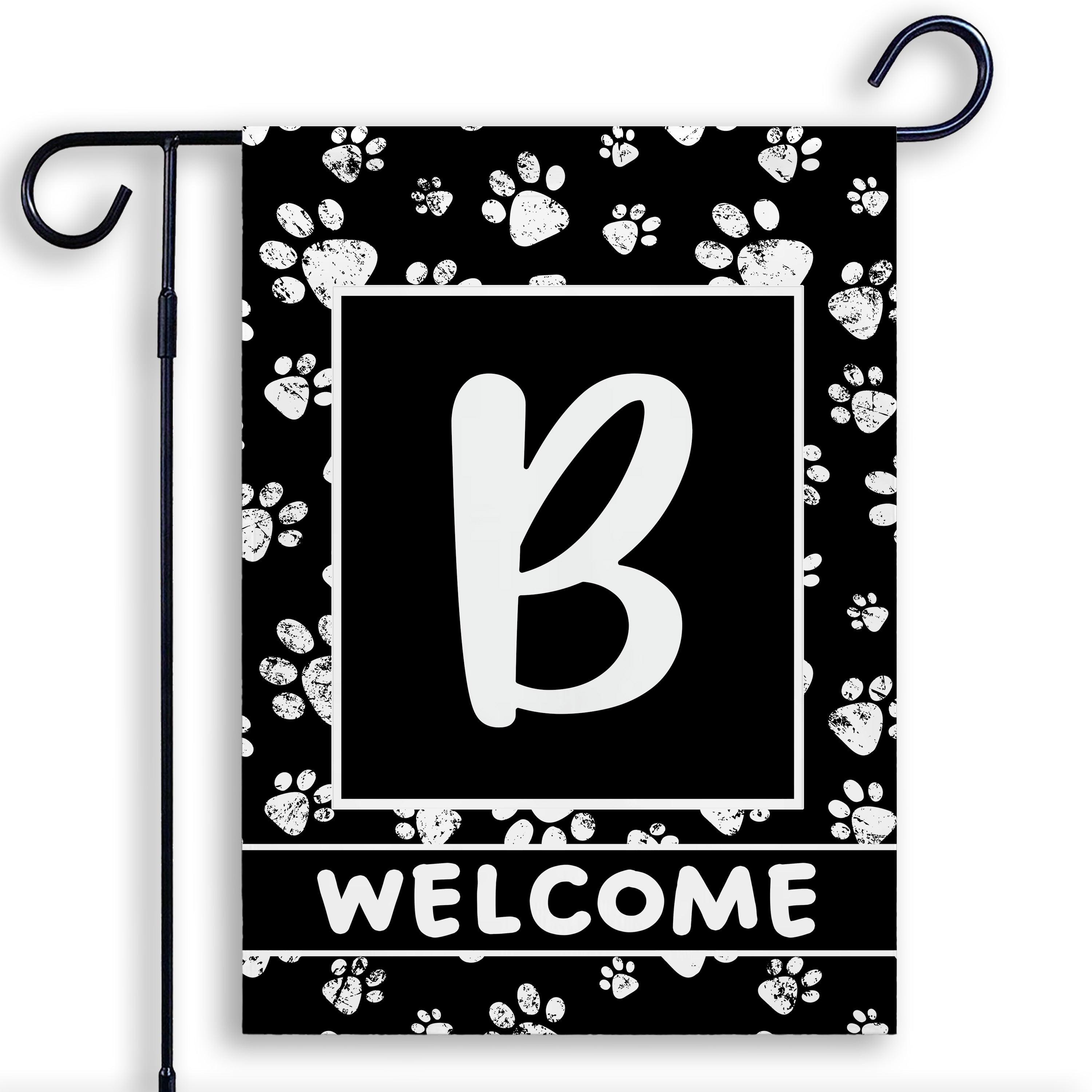 Welcome, Chalk Paws, Monogram, Garden Flag